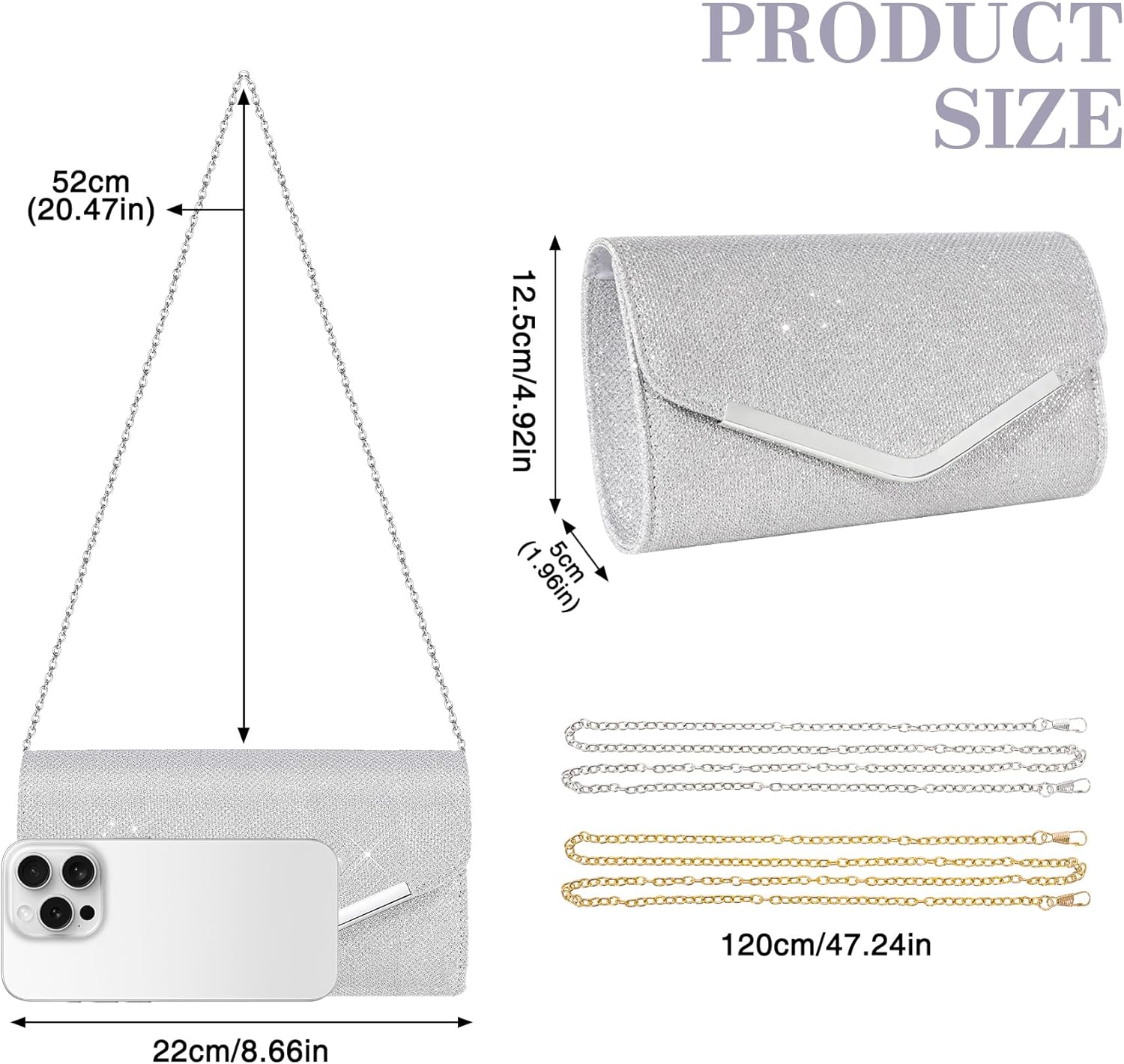 Larcenciel Clutch Purses for Women, Shiny Sequin Envelope Clutch Evening Bag with Chain, Fashion Sparkly Party Prom Purse - Image 6