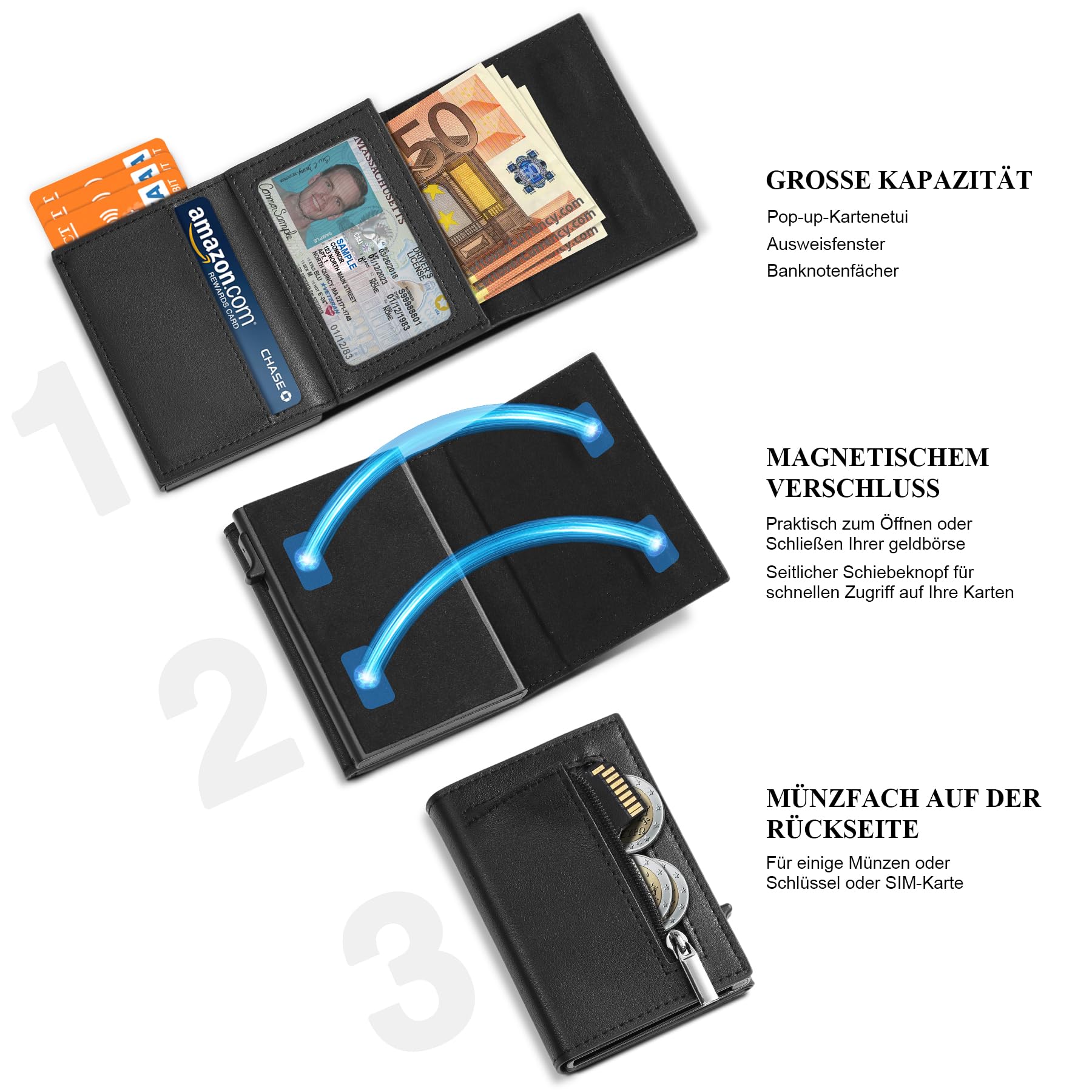 TEEHON Portafoglio Uomo Slim, Portacarte in Pelle con Protezione RFID, Porta Carte di Credito Uomo Piccolo, Porta Tessere con Portamonete e Scomparti Banconote - Confezione Regalo - NERO