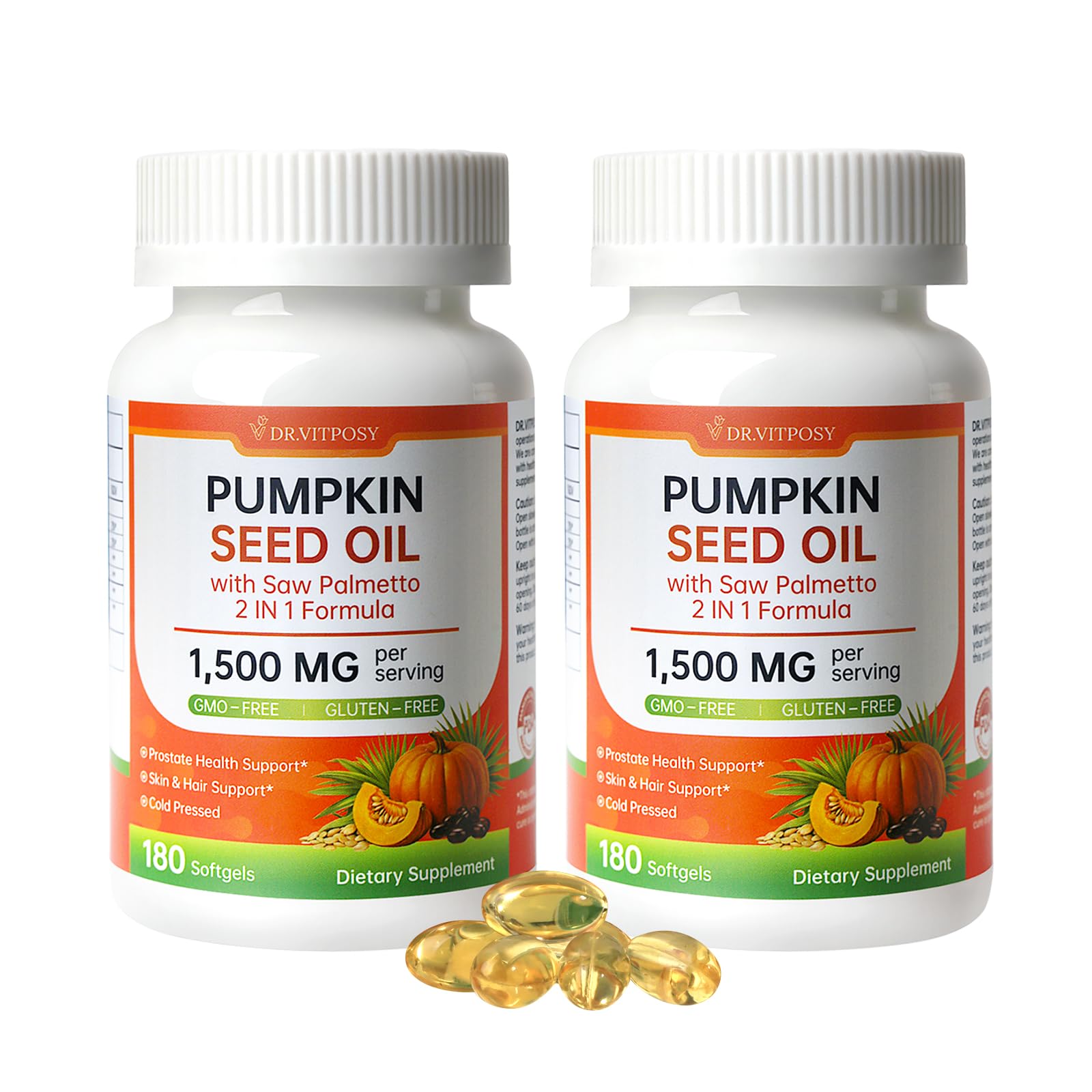 Cold-Pressed Pumpkin Seed Oil with Saw Palmetto, 360 Softgels, 120 Servings 2 bottles