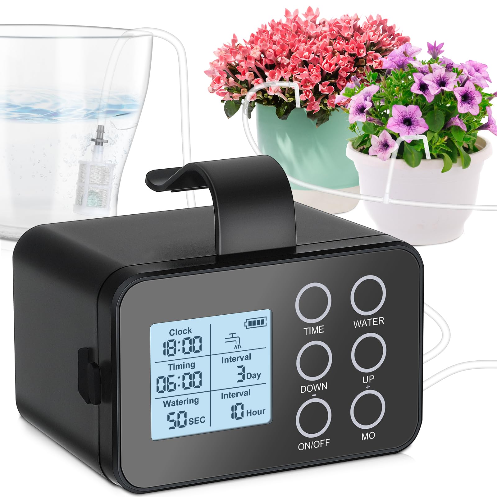 Automatische Bewässerung Indoor,[2600mAh & 30 Tage]Tipkook Automatische Bewässerung,Programmierbarer Wassertimer,Intelligente Feuchtigkeitserkennu,Zwei Bewässerungszeitmodelle,für 15 Topfpflanzen