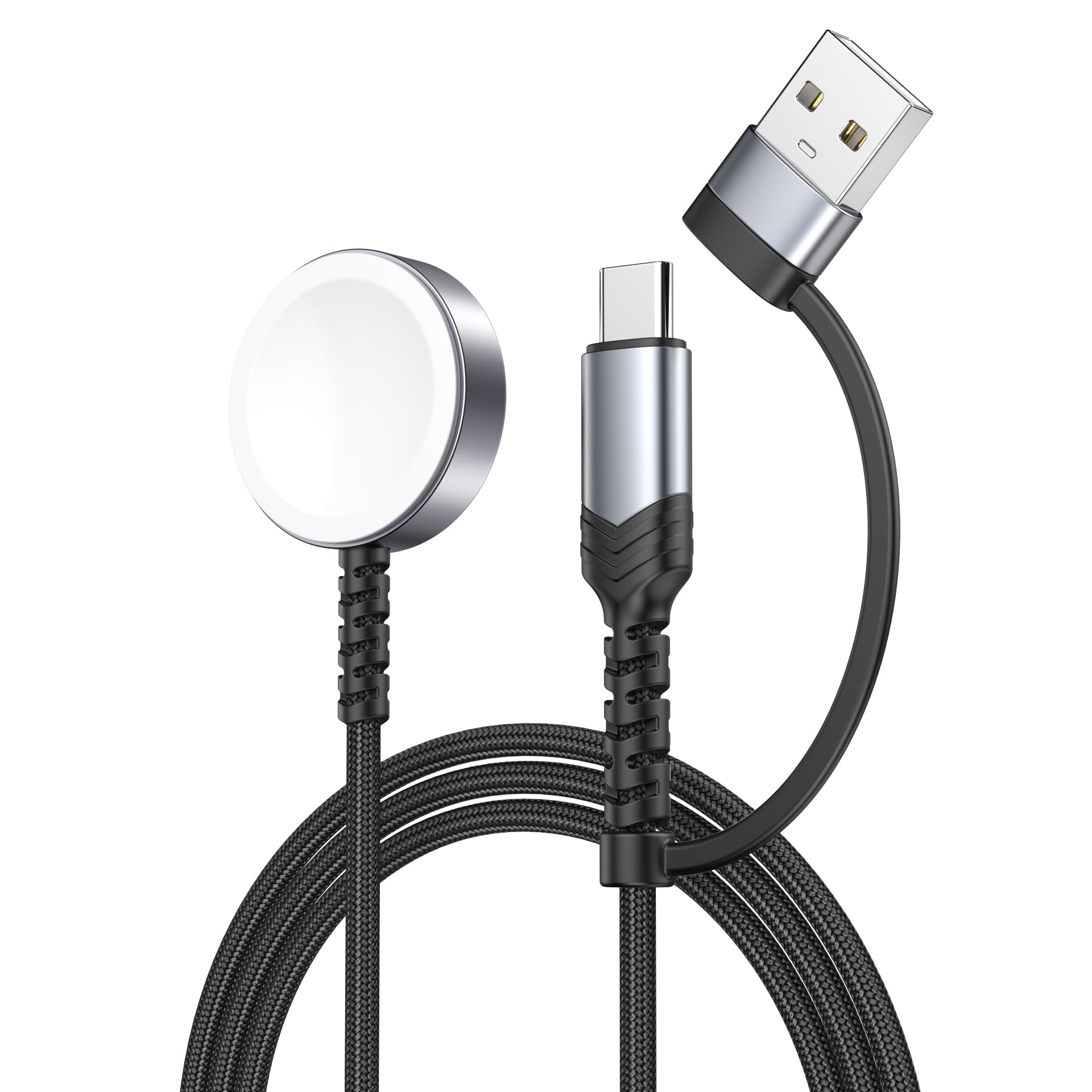 【2-in-1ウォッチ充電器】for アップルウォッチ 充電器 Apple Watch 充電ケーブル-Series10/9/8/7/6/5/4/3/2/1/SE/Ultra 対応 | 高耐久編組ケーブル & 亜鉛合金製ハウジング(1.2m)
