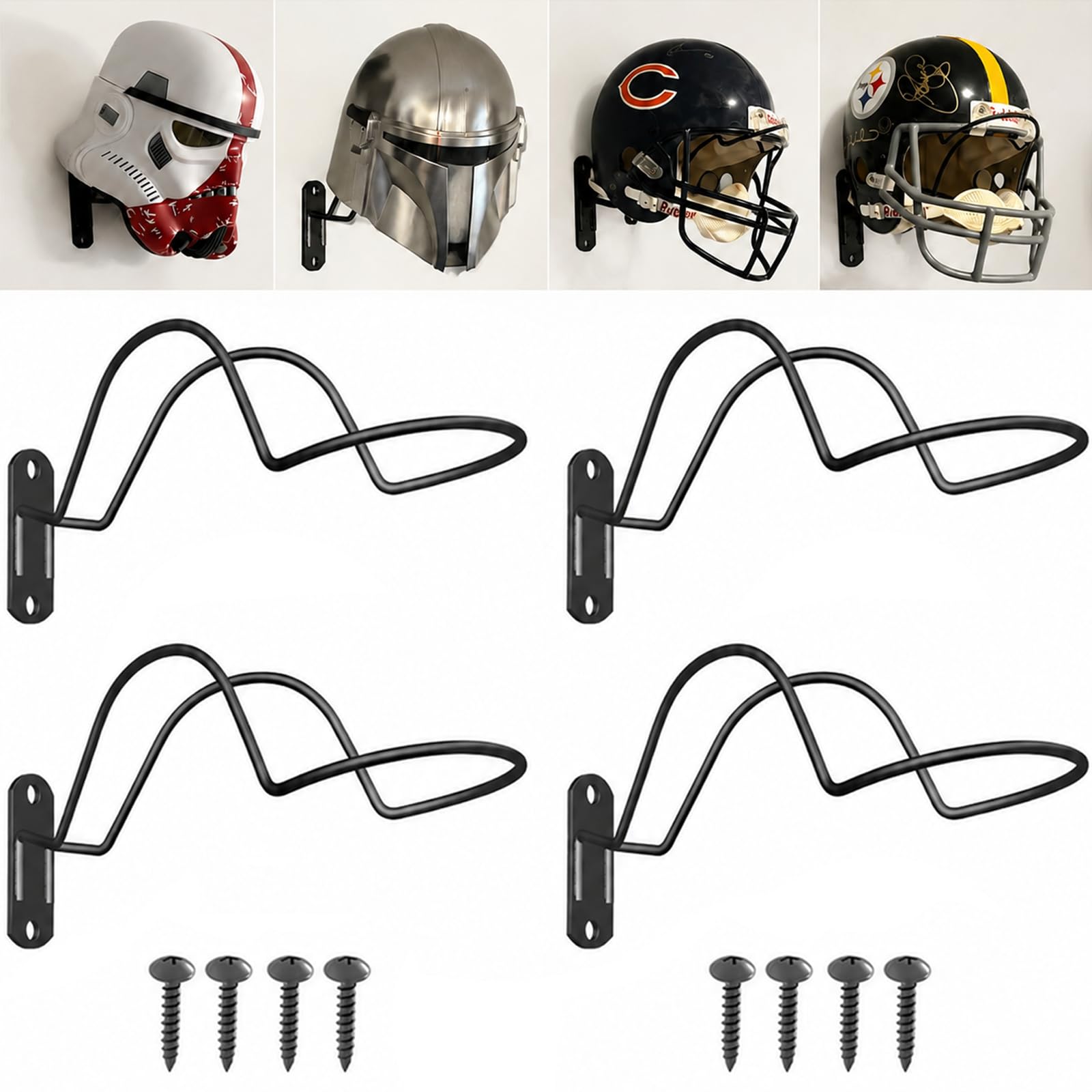 Dedomy Helmet Wall Mount Display, Wall Mounted Helmet Rack, 4 Pack Black