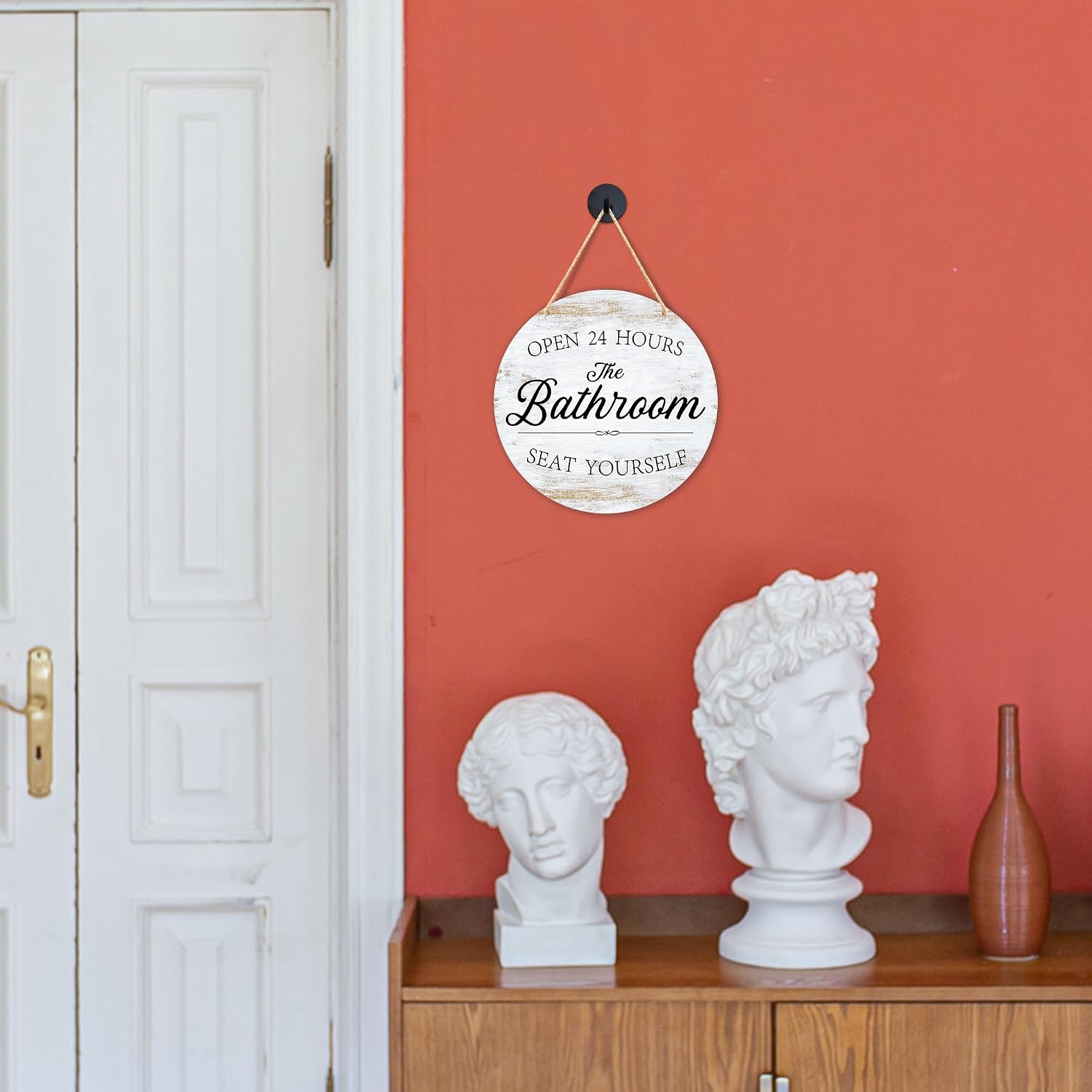 Wall Pediments Please Seat Yourself Bathroom Sign, Funny Wall Decor for Restroom, Hanging Sign 9.8x9.8 Inches (02) image 2