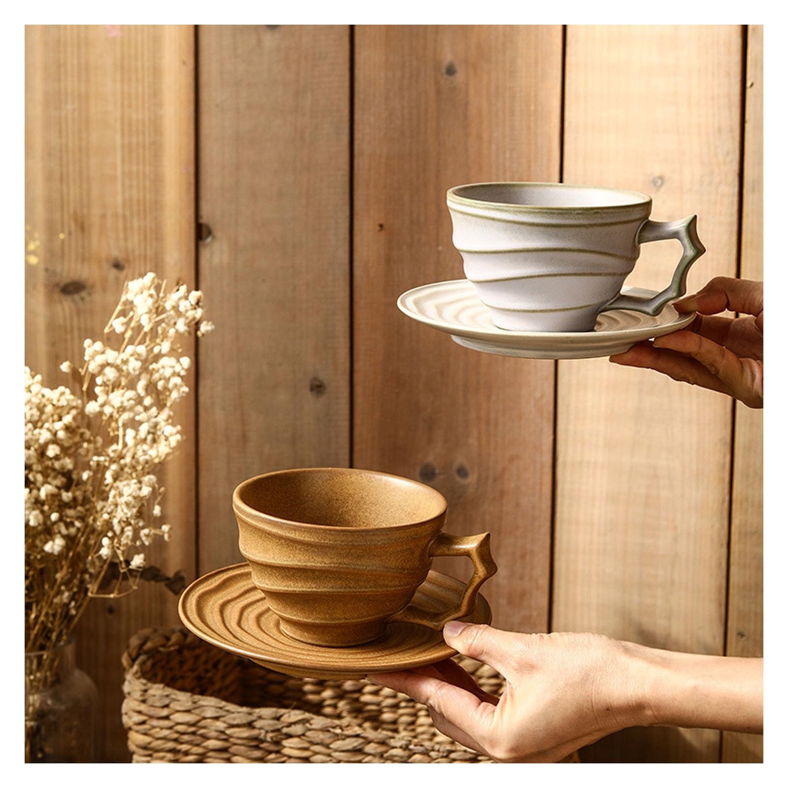 Ceramiczny zestaw filiżanek do kawy, kreatywny kubek 300 ml z talerzem, idealny do popołudniowej herbaty, śniadania i codziennego użytku, idealny do domu i biura