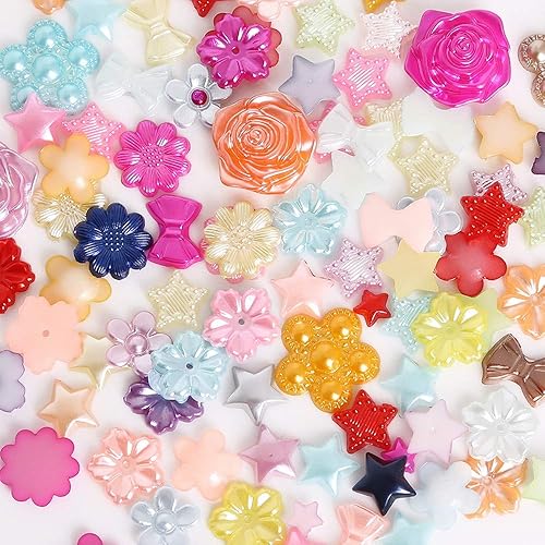Miniatura 4 de Color aleatorio, 500 unidades de flores ABS para manualidades, perlas de imitación, cuentas de limo, botones de parte trasera plana, accesorios de
