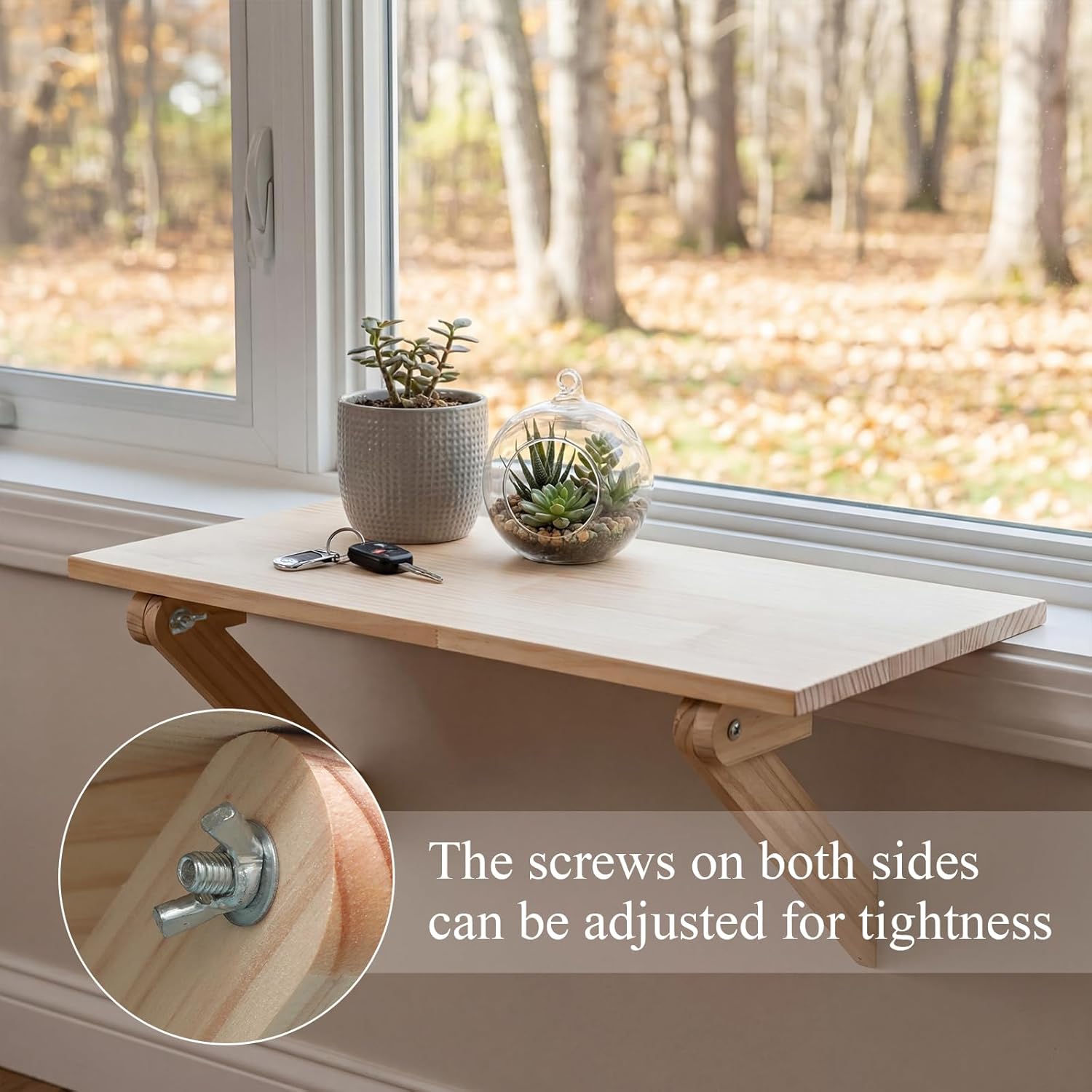 Colingmill Window Sill Plant Shelf 23.6 x 11 Inch Adjustable Window Sill Extender for Indoor Plants Shelf Cat Perch Easy Installation Without Damage for Micro Greens Seed Starter Pots Herb Planters