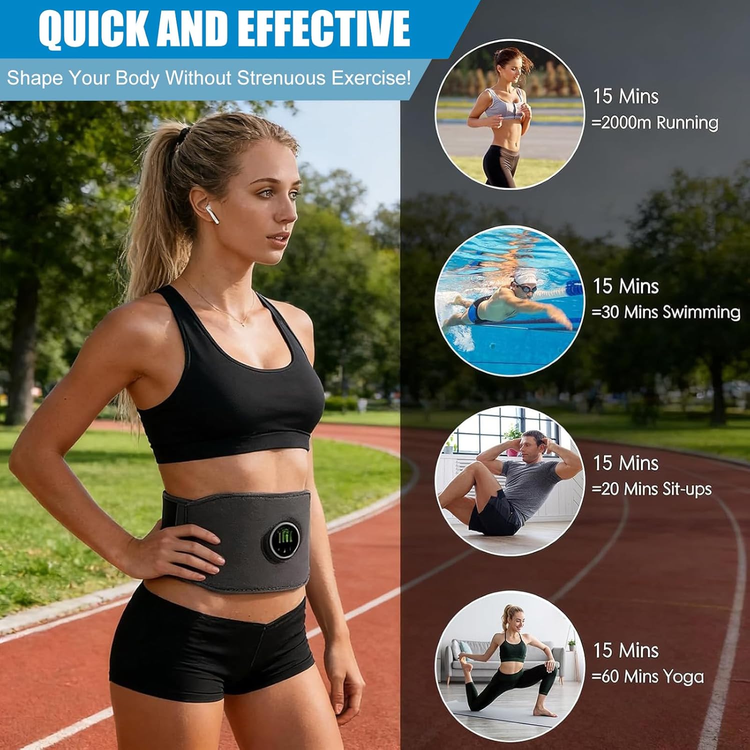 Electronic Muscle Stimulator,Muscle Fitness AB Belt,Adjustable Toning Belt,12 Modes & 19 Intensity Levels,Ab Machine Trainer for All Body, Fitness Strength Training Workout Equipment for Men and Women
