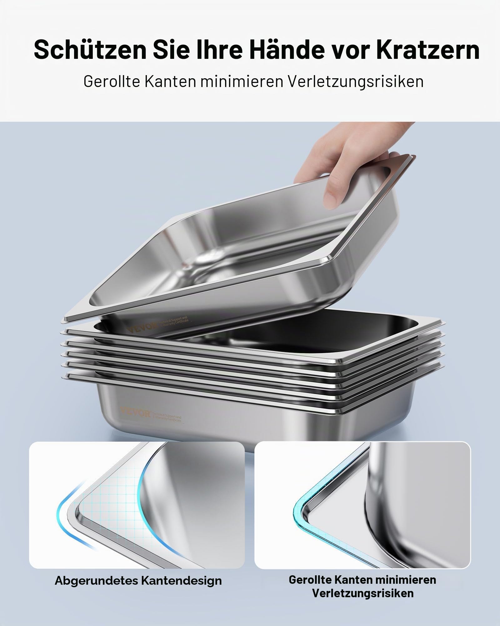 VEVOR Gastronormbehälter Hotelpfanne (1/2-Größe) 4 Stk. 3,8 L, wiederverwendbare Behälter (63,5 mm tief), rostfreie Catering-Aufbewahrung, Panierschale Speisebehälter für Party Restaurant Buffet