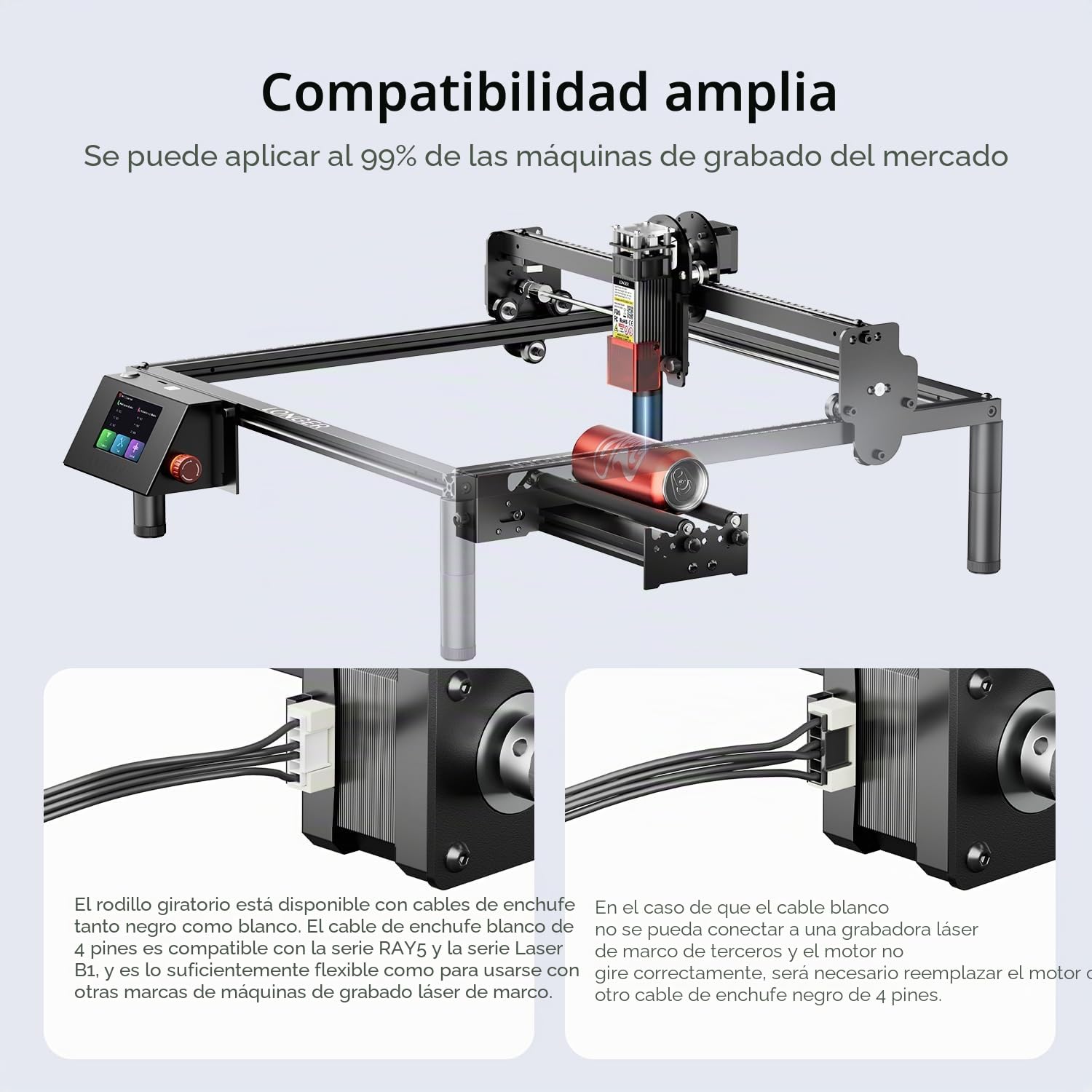 LONGER Rollo Rotativo para Grabado Láser, Rollo Rotativo Eje Y a 360° para Grabado Láser en Objetos Cilíndricos como Vasos, Latas, Tazas, Botellas, Ajustable de 6 a 200mm de Diámetro