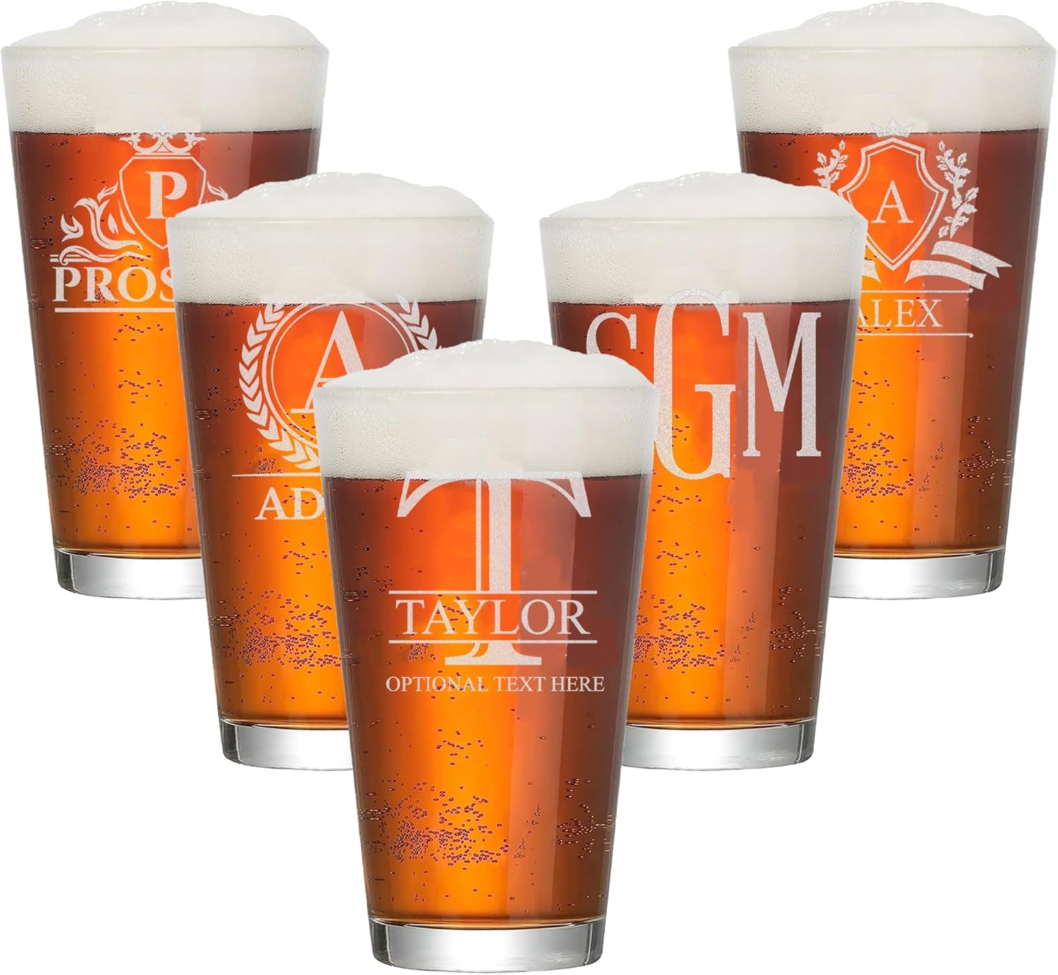Personalized 16oz Beer Pint Glass - Custom Laser Engraved Monogram with Name, Ideal Gift for Dad, Wedding, Groomsmen, Birthday, Father's Day