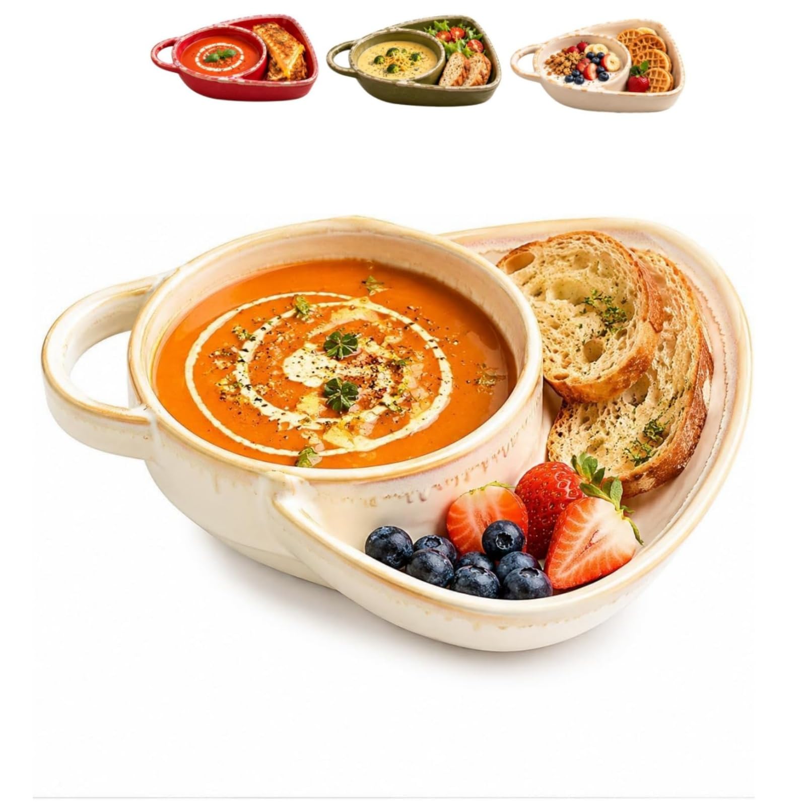 Soup and Sandwich Bowl, Ceramic Plate Combo with Bread Holder (White)