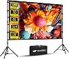 Wootfairy Projector Screen and Stand, 120 inch Foldable and Portable Projection Screen 16:9 4K HD Rear Front Wrinkle-Free Movie Screen with Carry Bag for Indoor Outdoor Home Theater Backyard Cinema