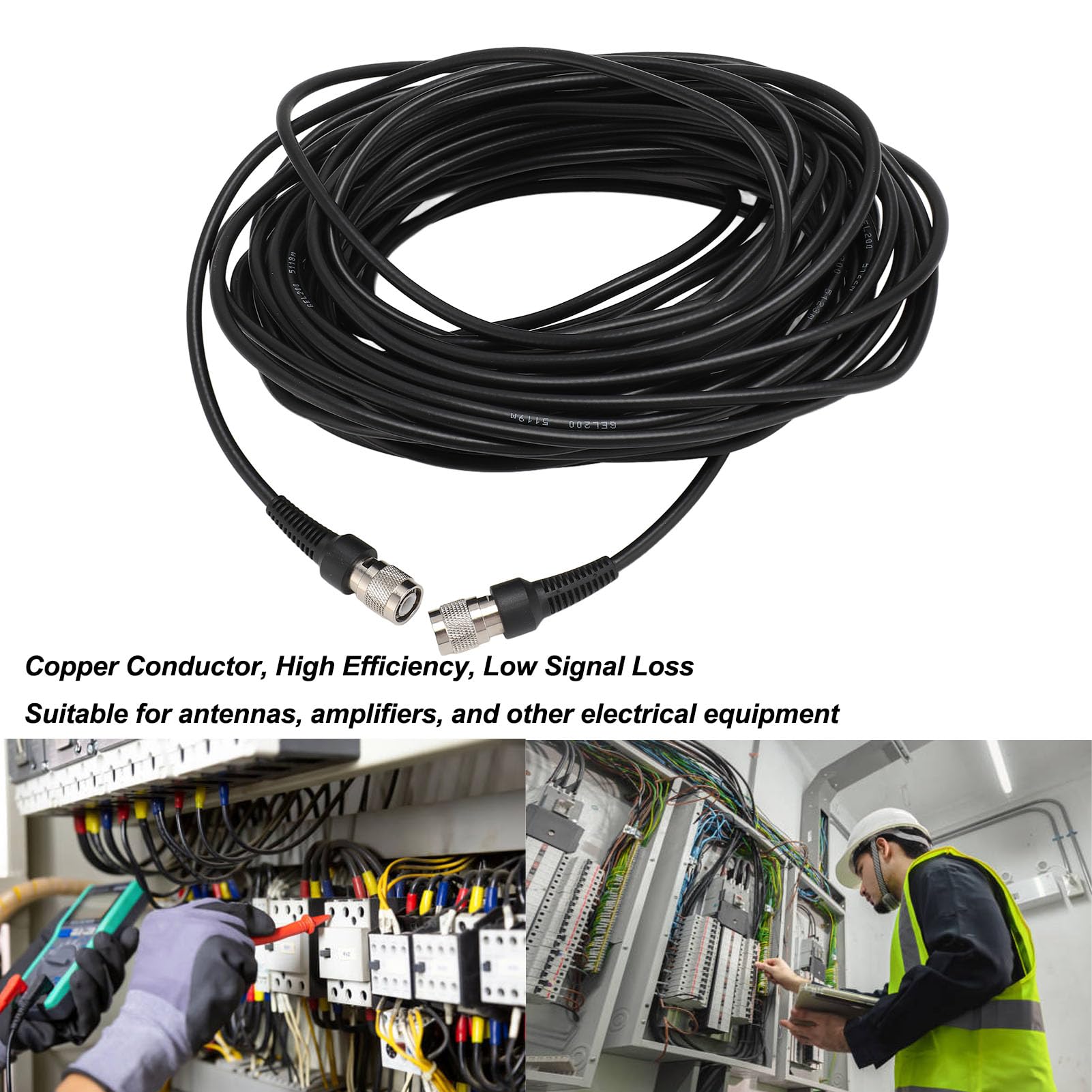 Fyearfly Câble d'Extension TNC de 15 m, Câble de Raccordement TNC Mâle À Mâle, Rallonge RG58 Étanche pour Antenne GNSS, Ligne Coaxiale Rf À Faible Perte Gel200, pour Wifi Et Radio Sans Fil