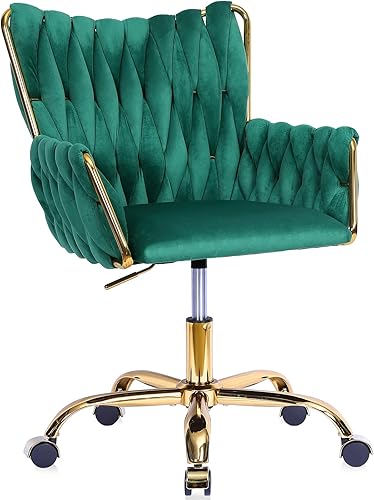 Miniatura 10 de Silla de escritorio para oficina en casa, cómoda con ruedas giratorias ajustables, moderna silla de tocador de maquillaje de terciopelo con respaldo