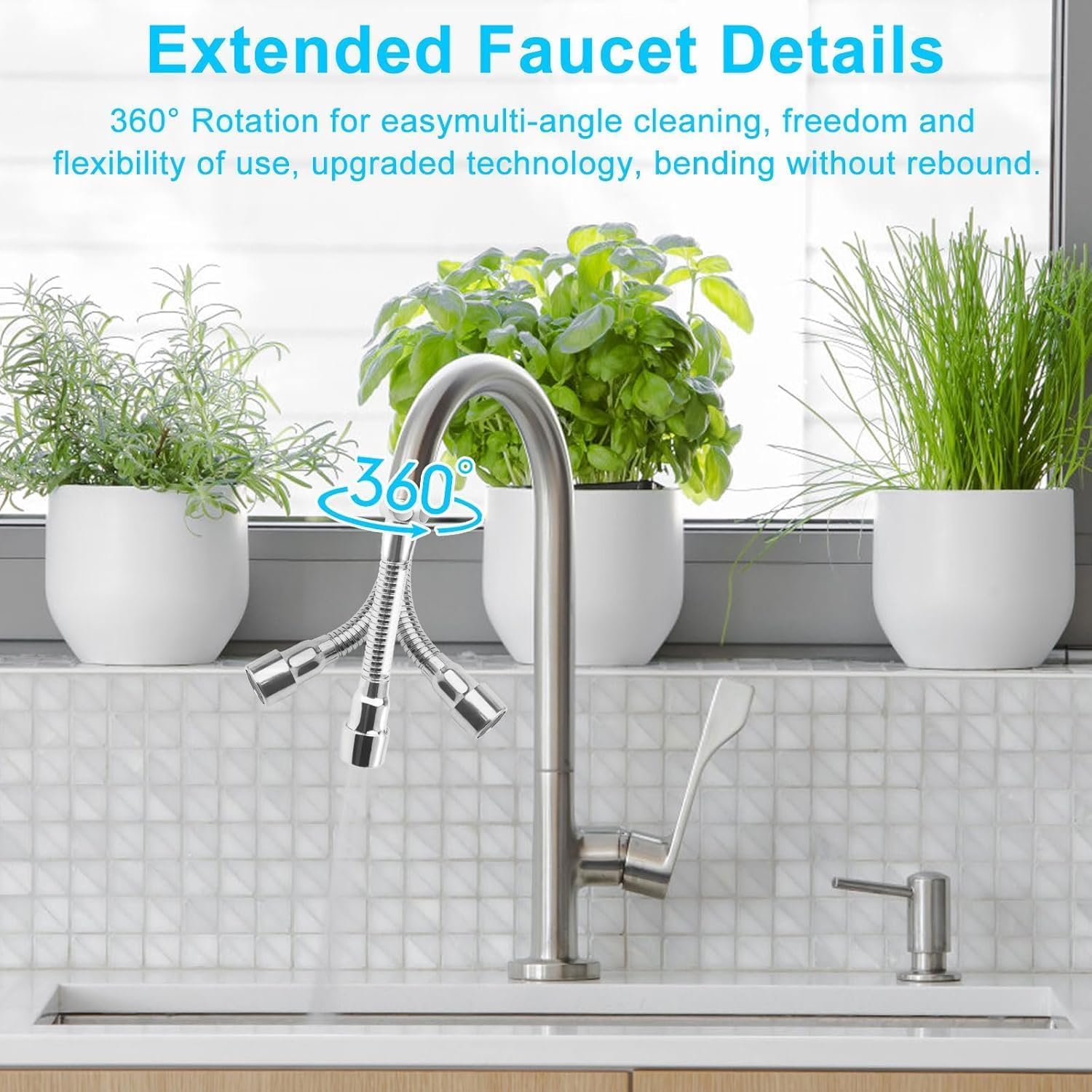 Alargador Grifo Cocina Boquilla Grifo Universal Girar 360 Grados Lavabo Extensor Grifo Alargador Aireador Grifo Cocina con Adaptador de Grifo para Cocina Baño Fregadero