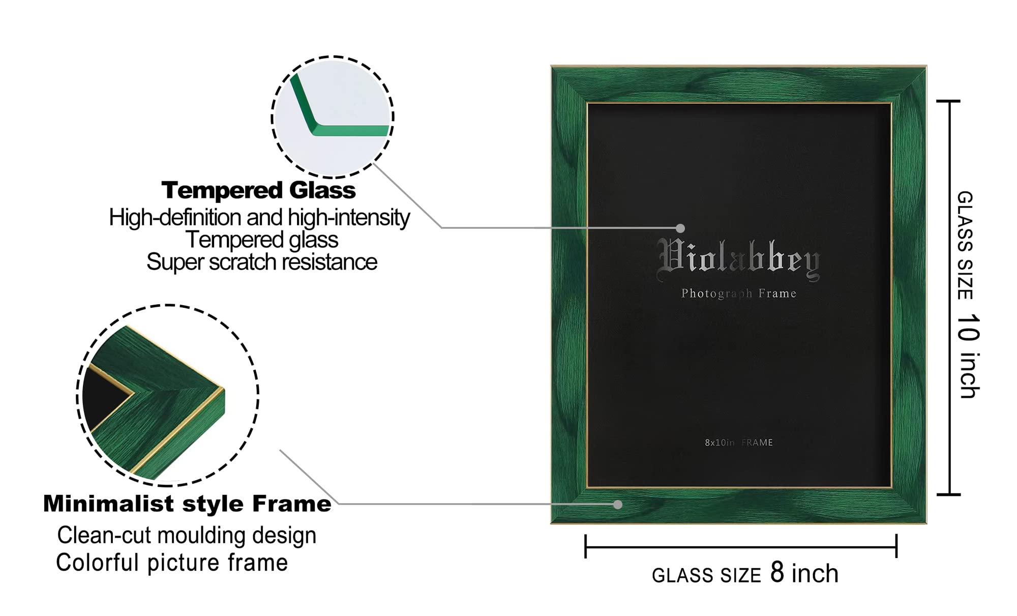 VIOLABBEY 8x10 picture frame set of 4, Modern photo frame with HD Real Glass, Family Friends Gift for Halloween and Christmas, Wall Mounted or Tabletop Display