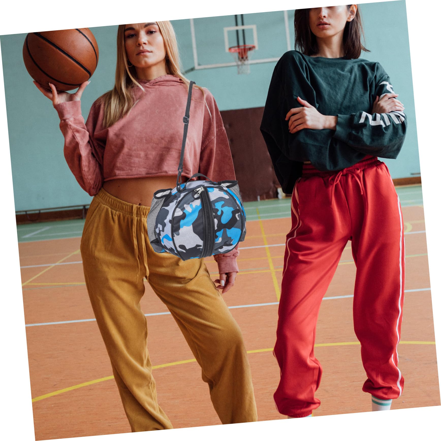 Bolsa de Baloncesto Ligera Correa Hombro y Bolsa Lateral de Malla en Poliéster Oxford para Deporte al Aire Libre y Viajes