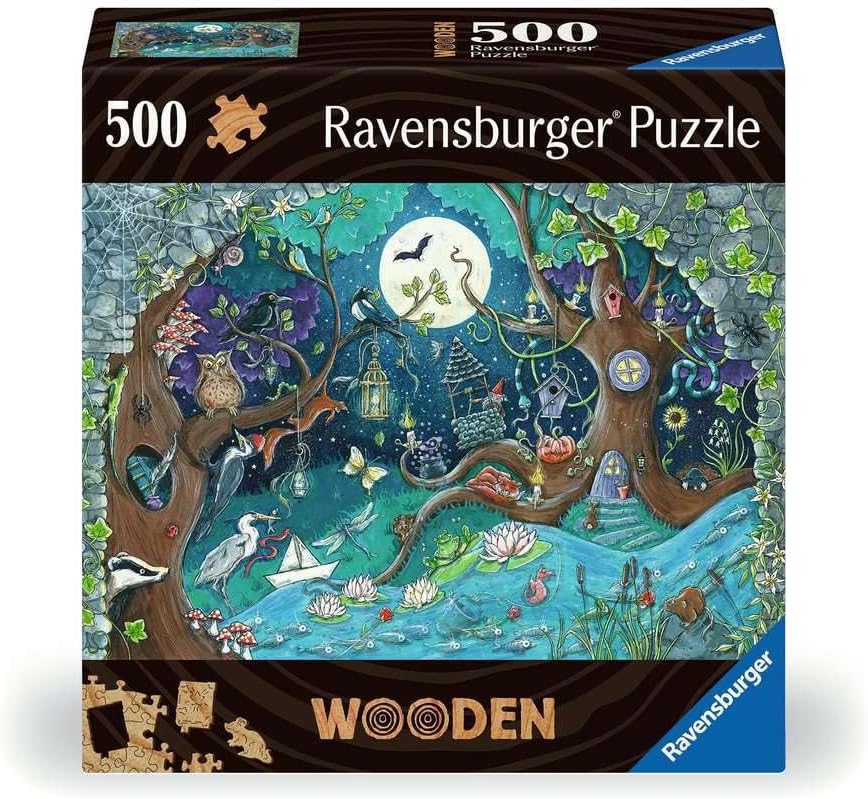 Fantasy Forest 500‑Piece Wooden Puzzle – Enchanted Woodland Scene with 40 Whimsy Wood Pieces, FSC Birch, 40×27 cm Display Art | 17516‑1