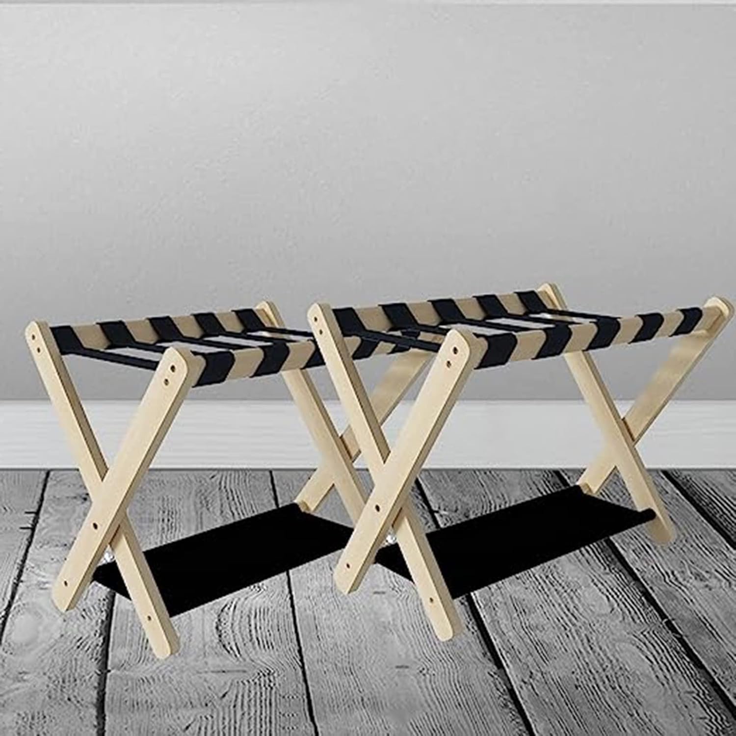 Porte-valise pliable en bois lot de 2 avec étagère basse pour chambre