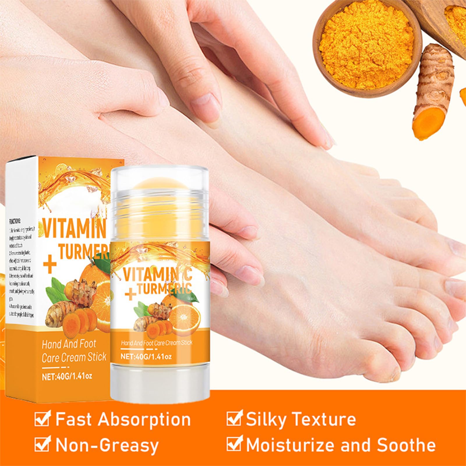 Turmeric Foot Cream for Hard Skin Cracked Heel Repair Cream, Moisturising Stick for Dry Feet & Hands - Image 2