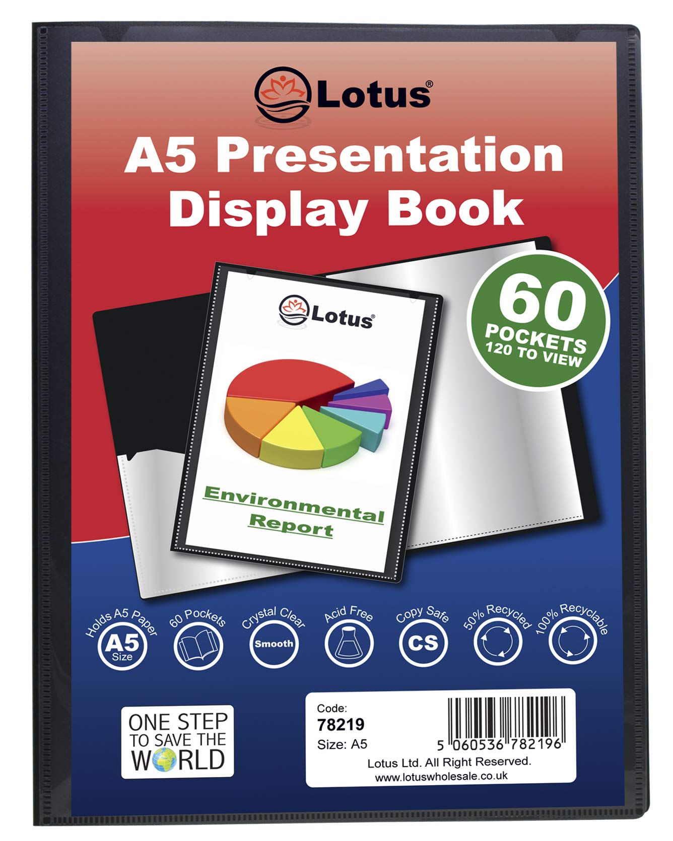 Lotus A5 60-Pocket Black Presentation Display Book - Organize & Showcase Your Documents with Style