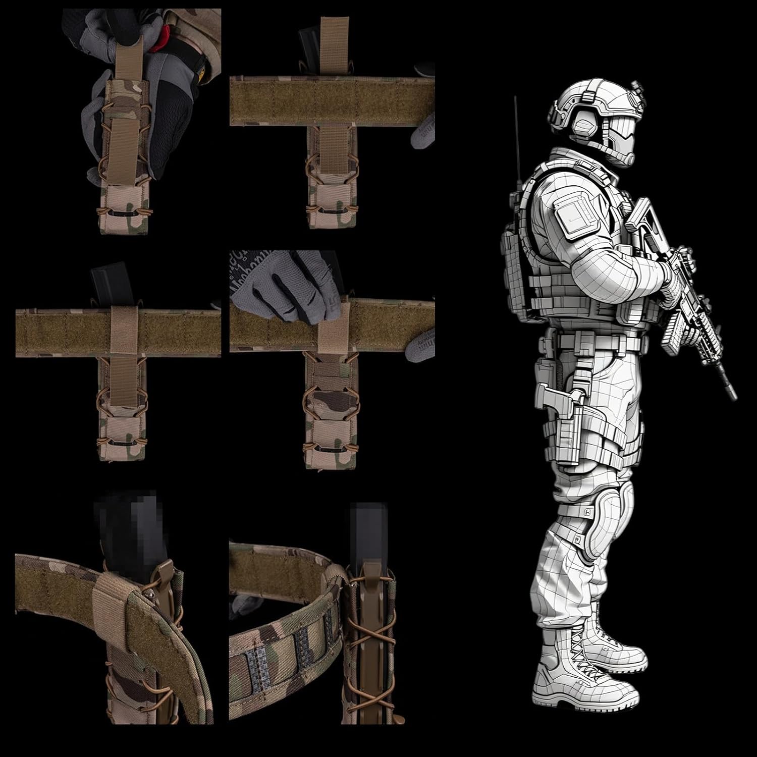 2-Piece Tactical Multifunctional Camouflage Stretch Mag Pouch with MOLLE System and Adjustable Elastic Tool Organizer Pouch