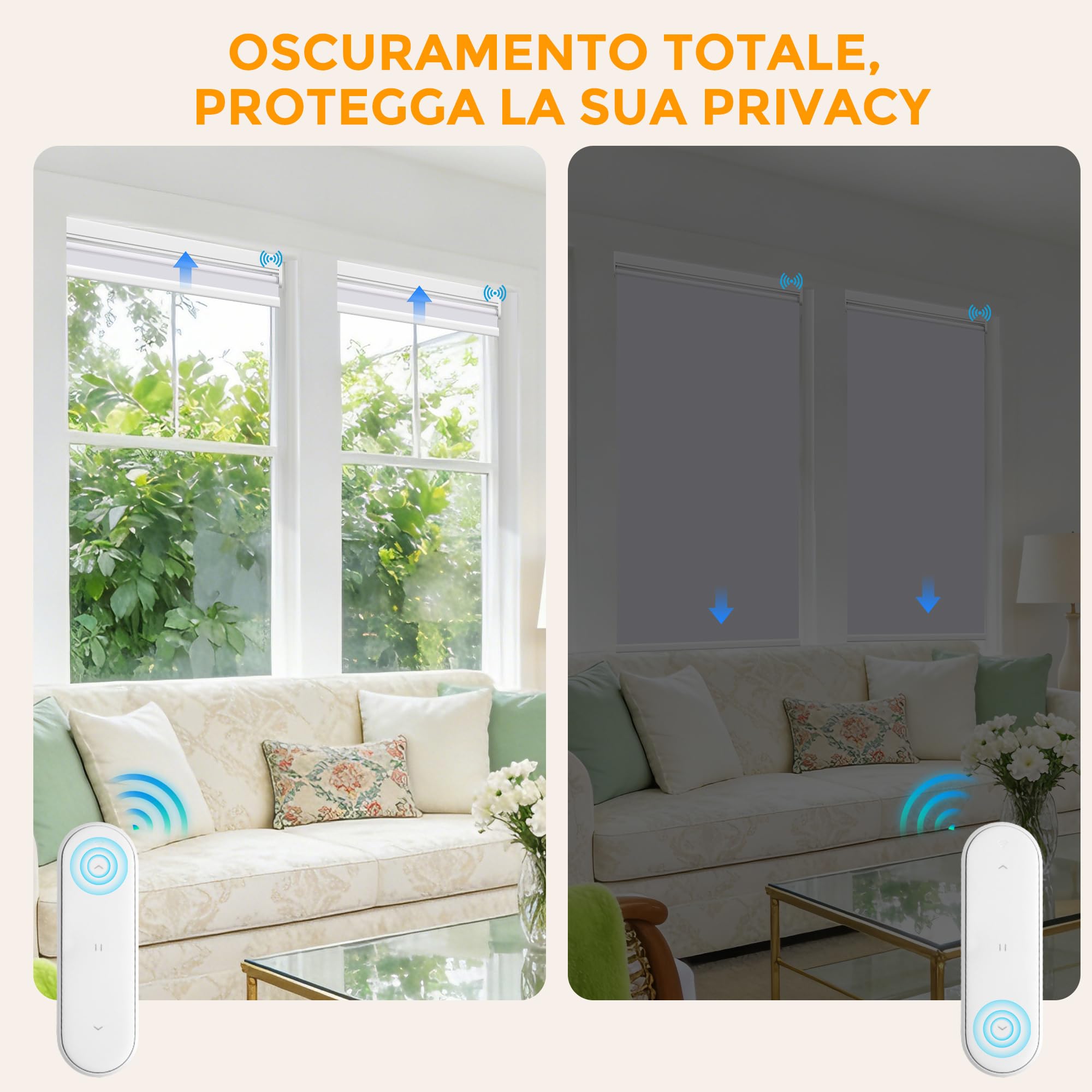 HOMEDEMO Tende a rullo oscuranti motorizzate con betteria e telecomando, Bianco, 60x130cm, tenda motorizzata per interni Senza Foratura, veneziane da interno Giorno e Notte, per Porte e Finestre
