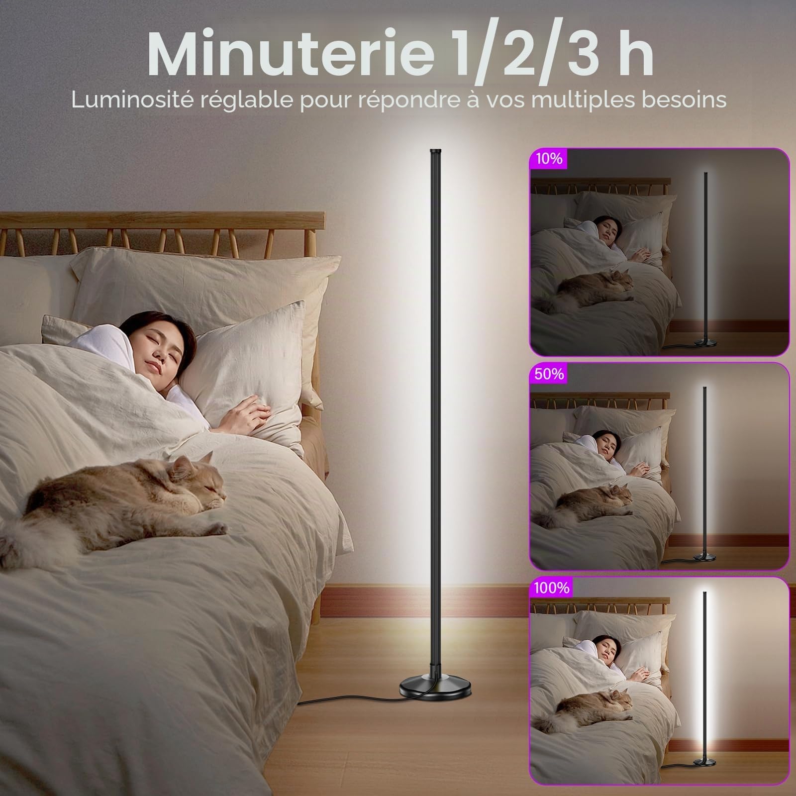 NIKYJM Lampadaire d'Angle LED, Lampe sur Pied RGB 145cm RGB Lampadaire LED, Lampe d'Angle avec APP Contrôle et Télécommande,16 Millions Couleurs et 300 Modes, Musique Sync pour Chambre Salon