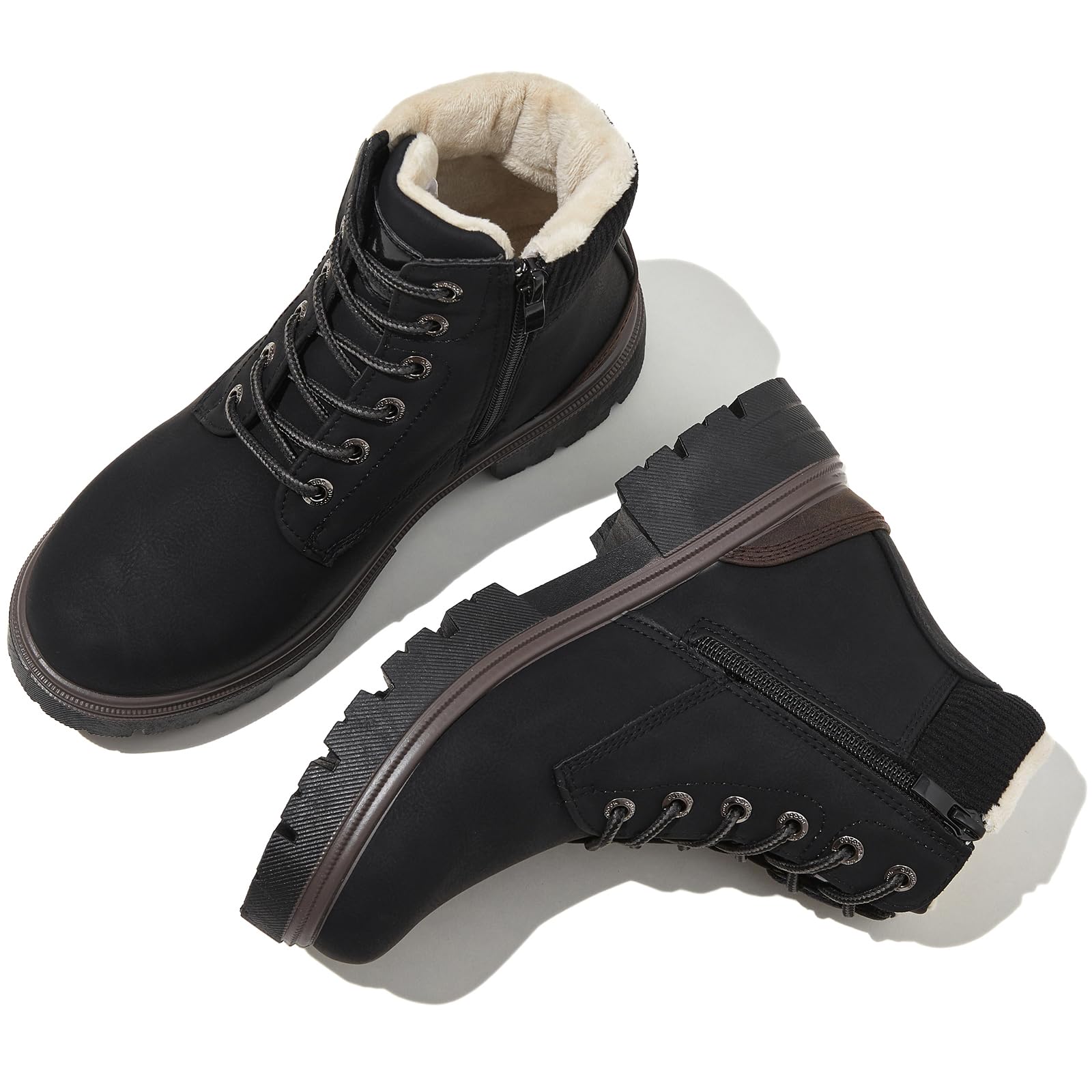 FINIWOR Ankle Boots for Women Hiking Boot Women Combat Boots Lace Up Womens Snow Boots Waterproof Fur Winter