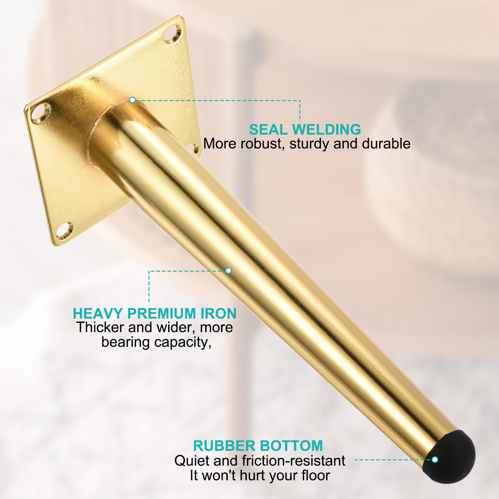 Uxcell 8PCS Metal Furniture Leg Replacement Couch Legs Cabinet Feet Gold Modern Furniture Legs DIY Sofa Feet with Screws for Cupboard Table (8 Inch) - Image 3