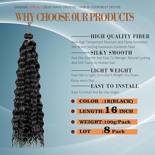 Miniatura 9 de CTRLALT Paquete de 2 extensiones de cabello ondulado profundo de ganchillo de 24 pulgadas para mujeres negras, extensiones de cabello trenzado de