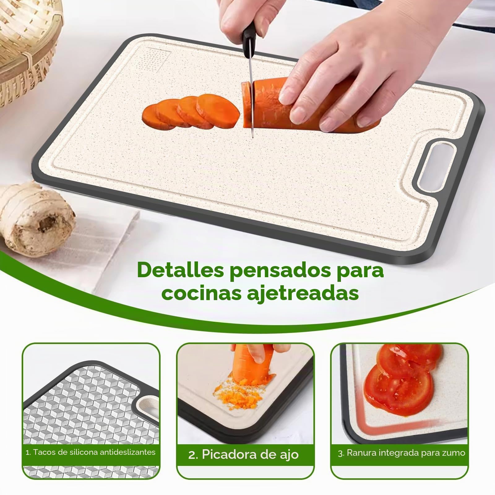 Tabla de cortar de titanio, doble cara de grado médico, GR2 de titanio/paja de trigo PP, tablas de cortar grandes para carne, verduras y frutas