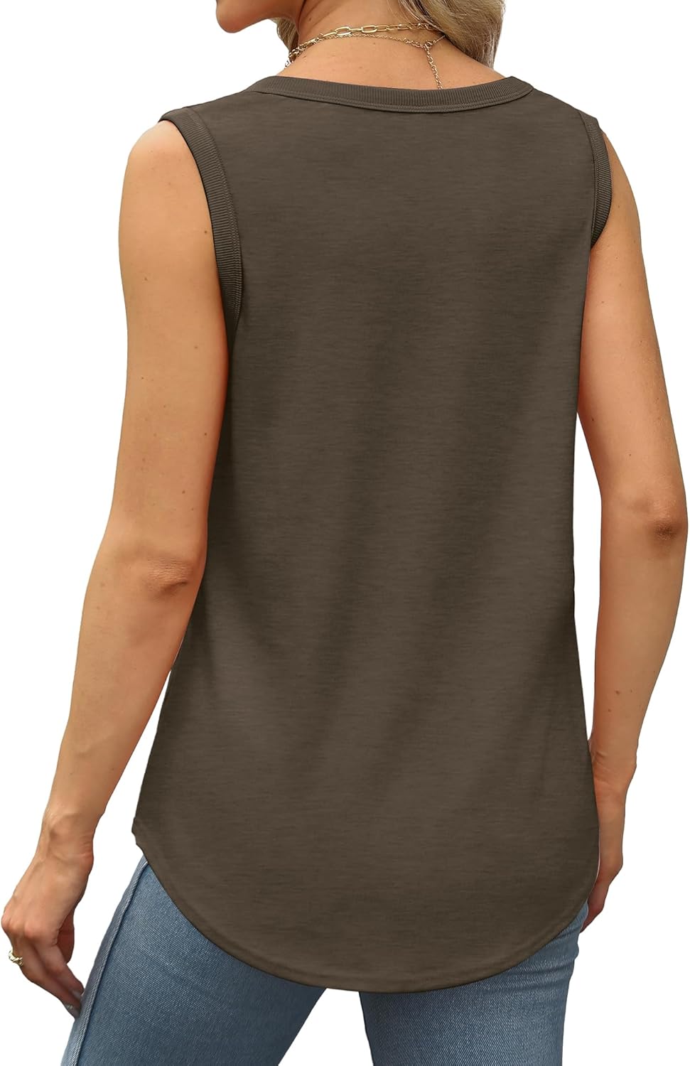 Saloogoe Womens Tank Tops Summer Loose Sleeveless Tops Ribbed Trim Scoop Neck Curved Hem 2024 - Image 5