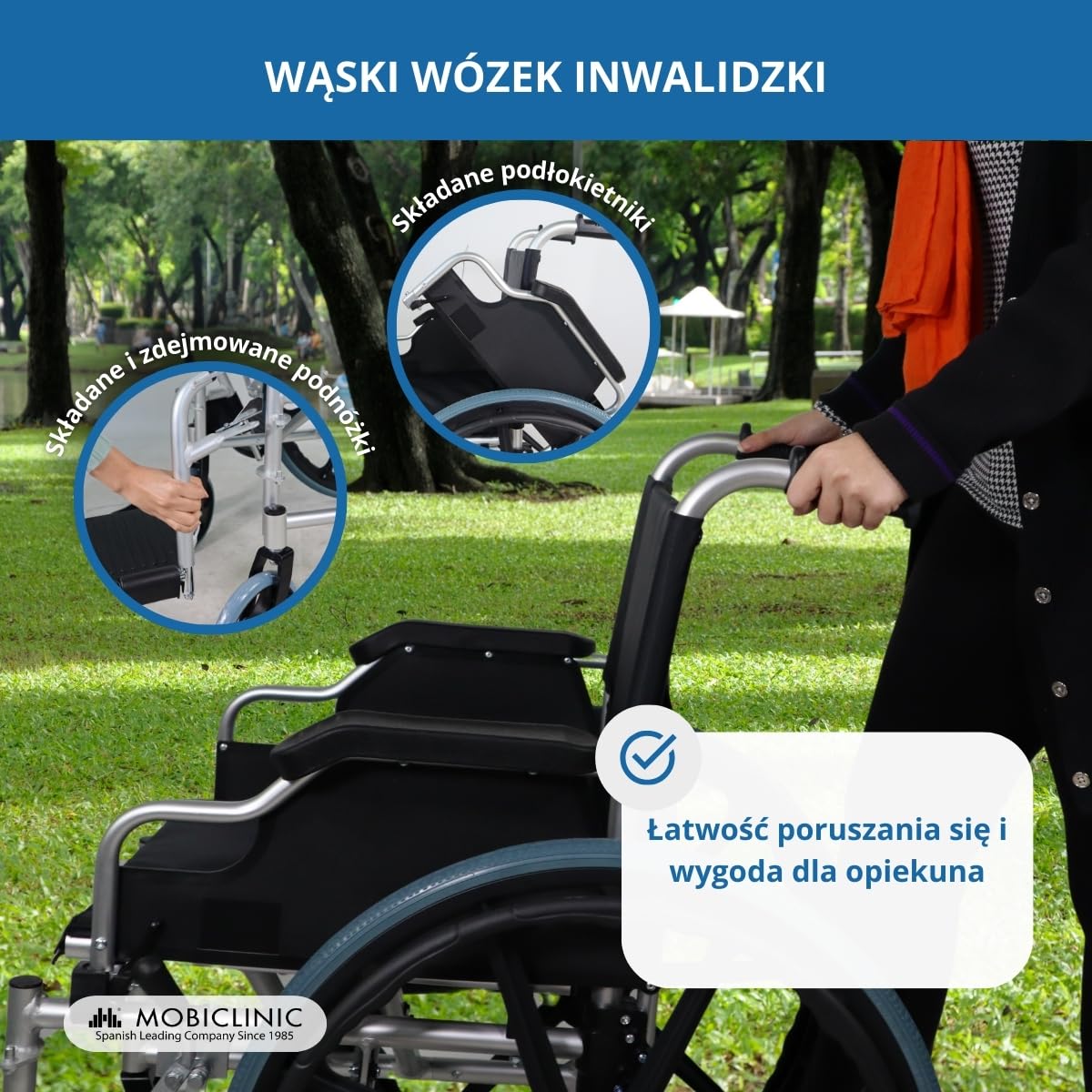 Składany wózek inwalidzki | Aluminium | Składane podłokietniki i zdejmowane podnóżki | Duże koła | Ópera | GÓRA | Mobiclinic