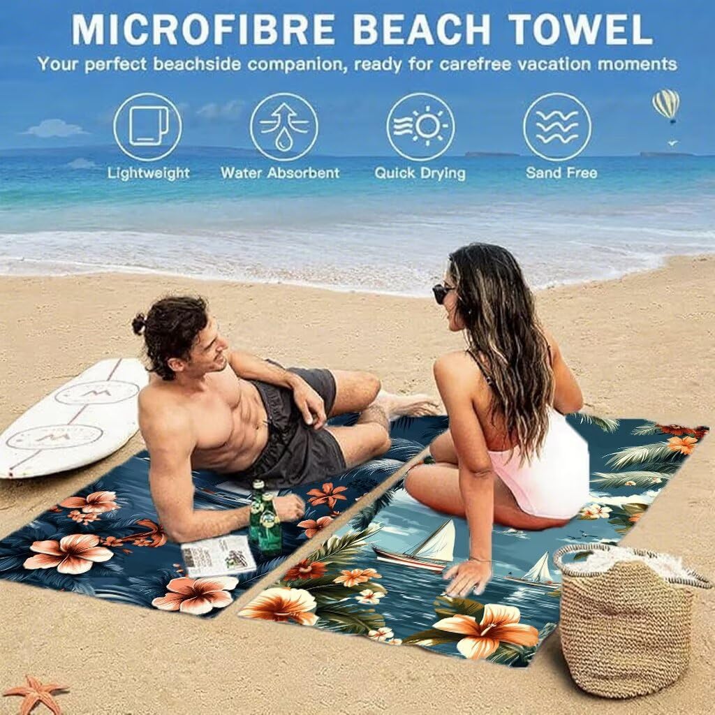 Ręcznik plażowy Hot Spots dla dorosłych, ręcznik z mikrofibry 100 x 200 cm, duży, 2 sztuki, ręczniki kąpielowe, unikalne zatrzaskowe, chłonne, szybkoschnące, odporne na piasek, lekka konstrukcja, do