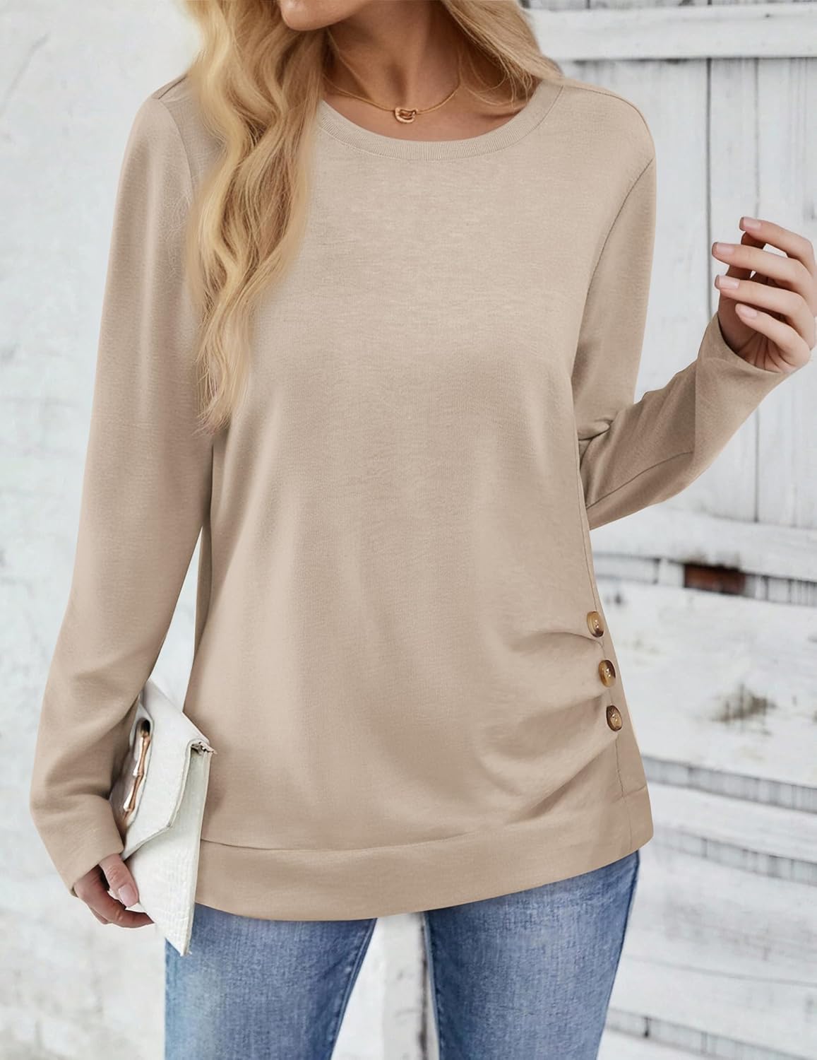 Zeagoo Womens Tops 2025 Long Sleeve Shirts for Fall Round Neck Blouses Floral Tunic Tops with Buttons Decor - Image 5