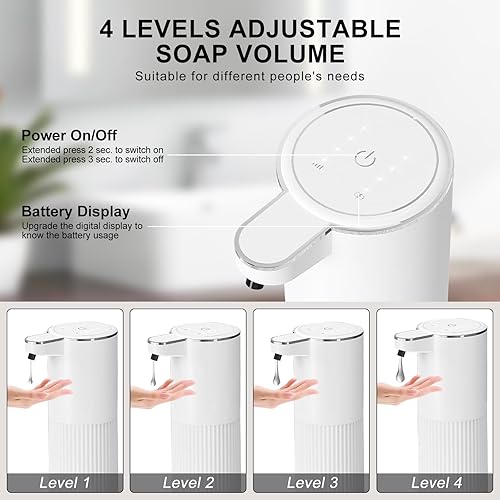 Miniatura 3 de GuDoQi Dispensador automático de jabón líquido sin contacto, espuma ajustable de 4 niveles, dispensador de jabón de manos recargable por USB para