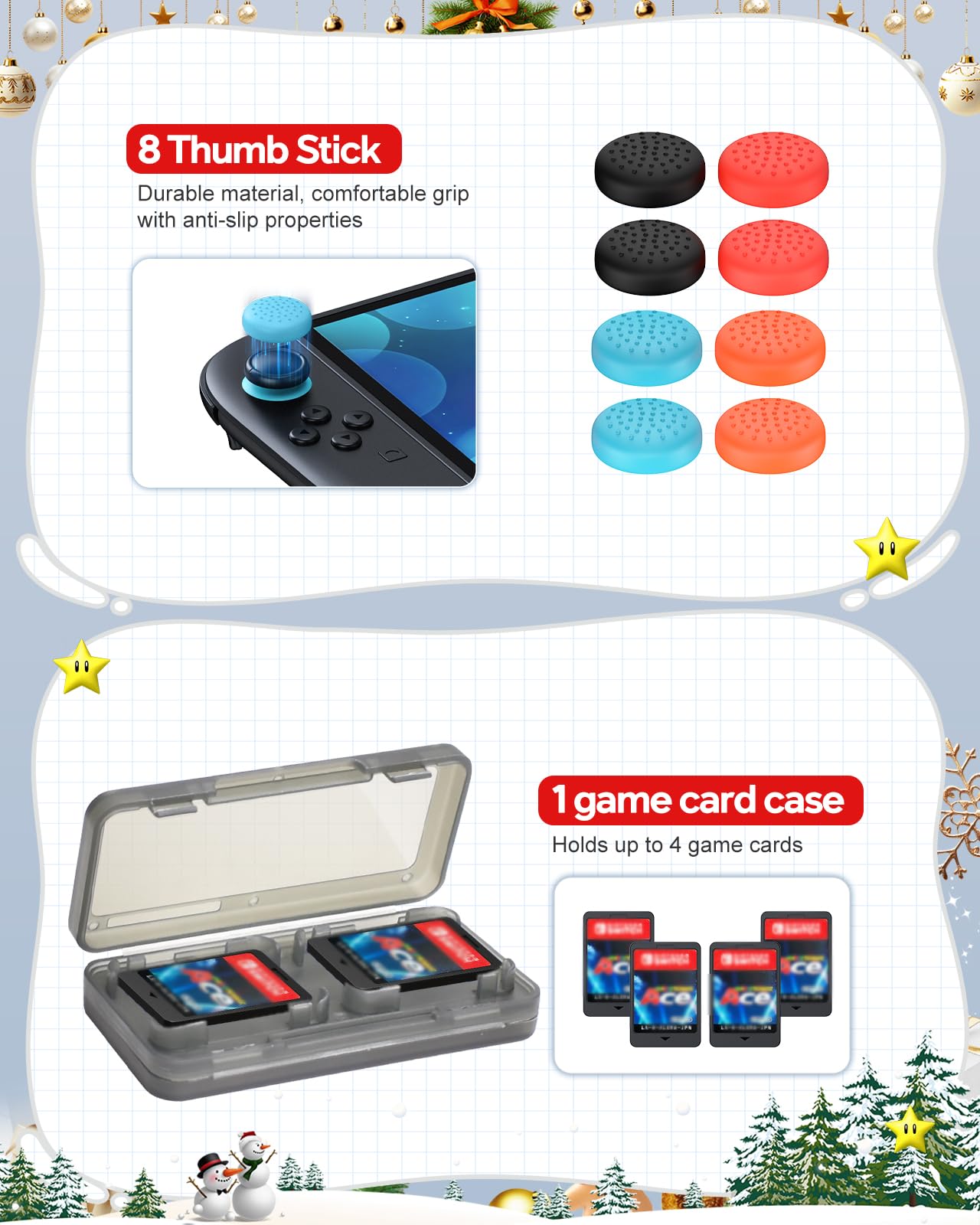 [20-in-1] switch 2 accessoires, étui de transport, chargeur de manette Switch 2, protecteur d'écran, poignées pour Joy Con, volants pour Mario Kart, étui de protection transparent (Blue)