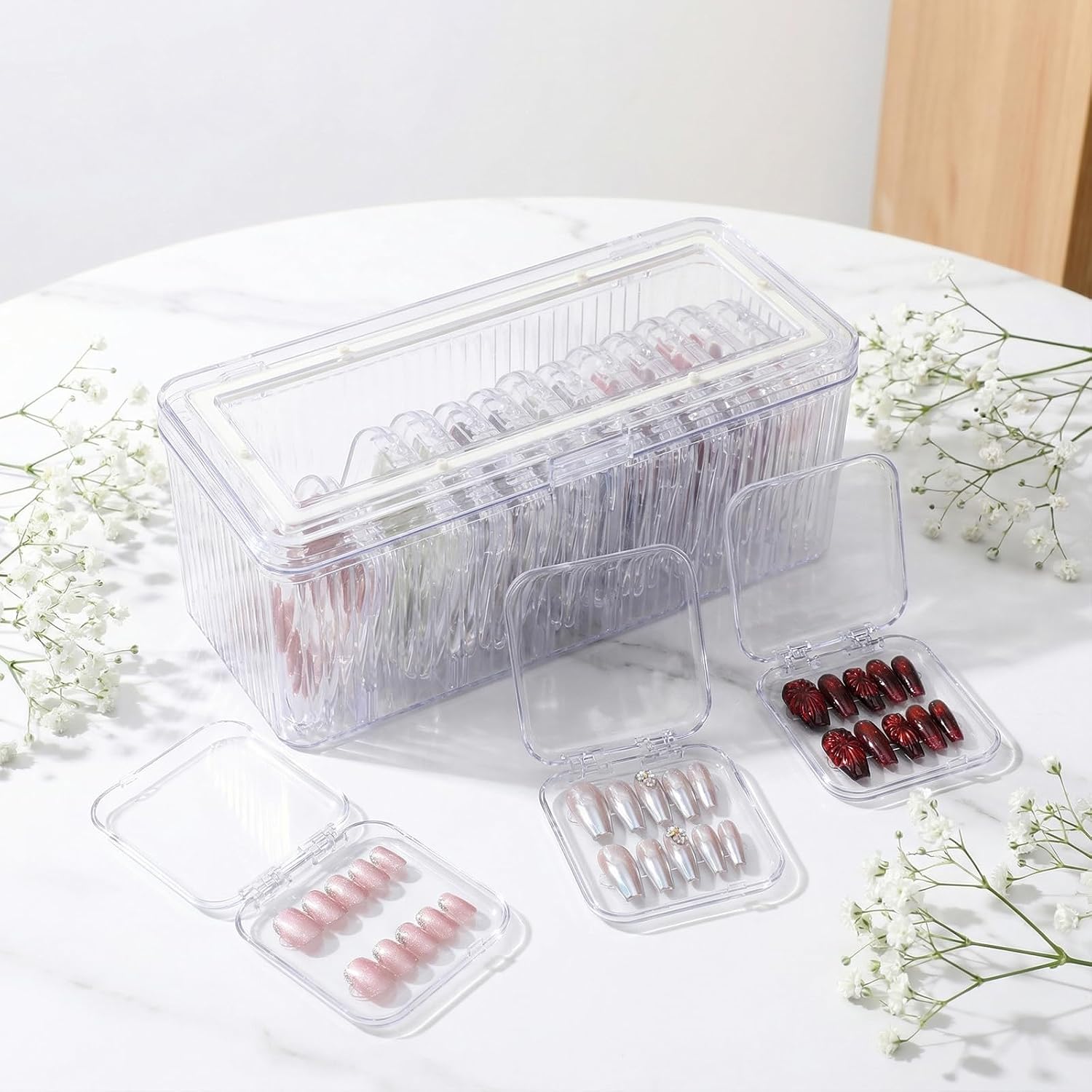 14 Pcs Press On Nail Case 1 Big Storage with Box 90 Pcs Adhesive Double Sided Tape, Acrylic Press On Nail Packaging Nails Organizers and Storage for Fake Nails Storage Display Art Business Salon