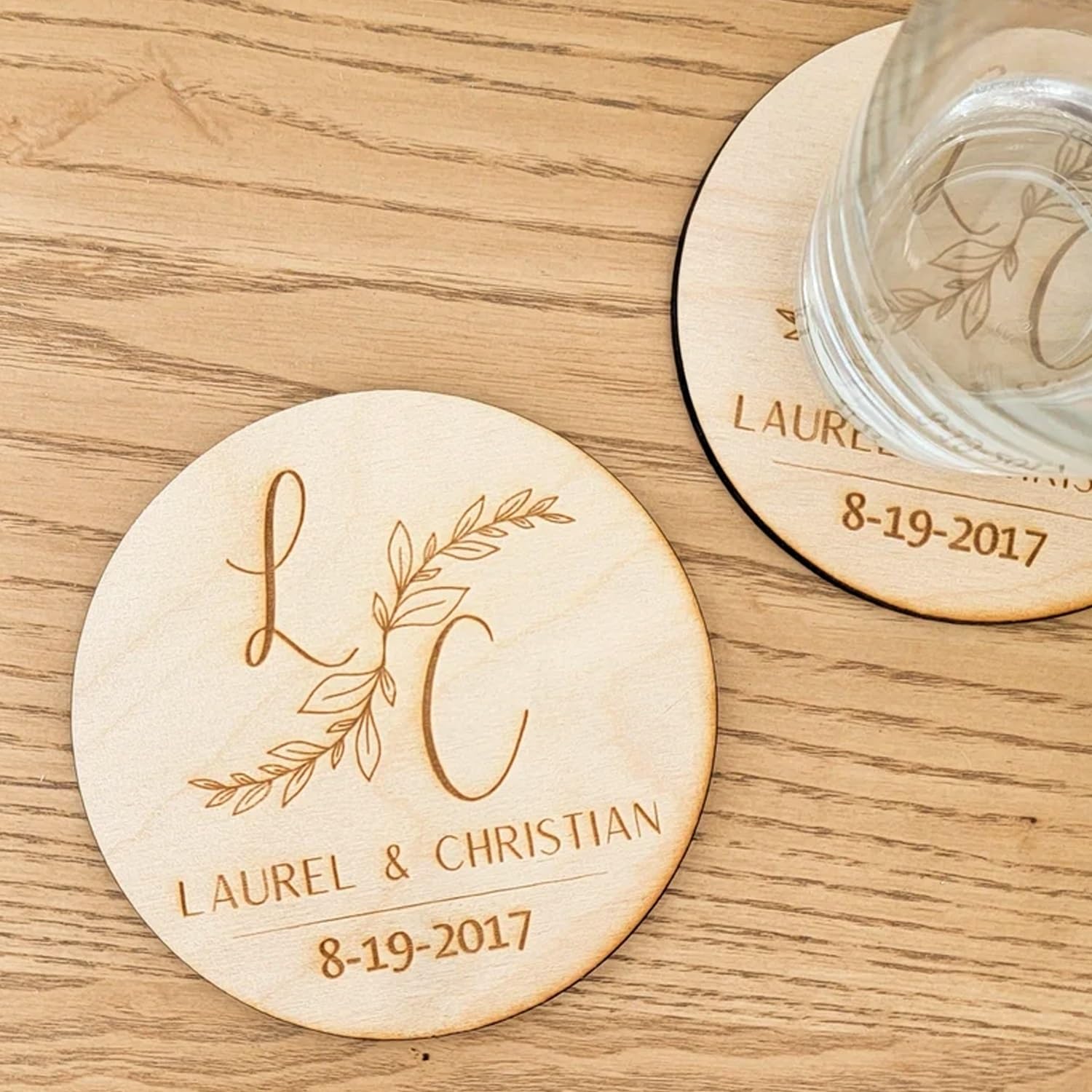 Posavasos De Madera Personalizados, Regalo De Boda, Nombre Personalizado Grabado, Regalo De Inauguración De La Casa, Almohadilla For Taza De Té, Café, Compromiso, Navidad(80pcs)