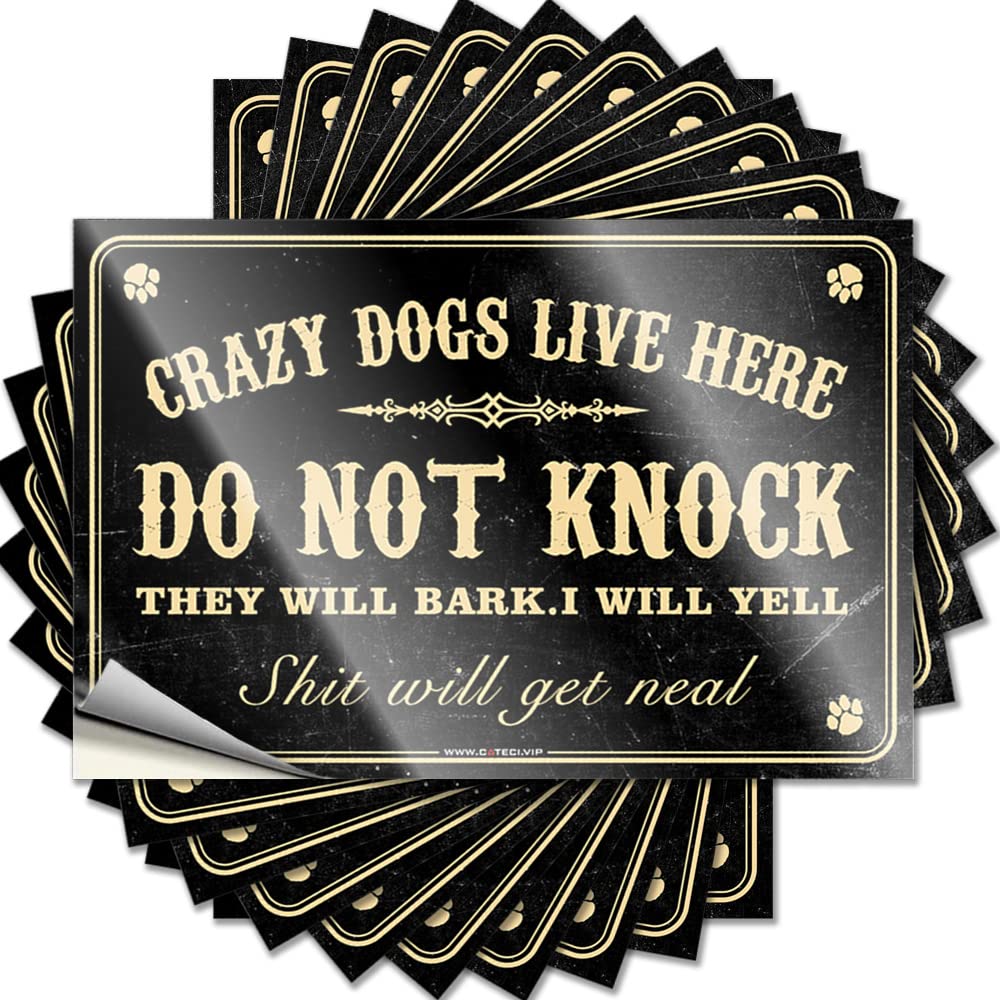 Bumper Cheap Vinyl Decals, Funny Outdoor Decor Waterproof Case Stickers for Water Bottle | Crazy Dogs Live Here Do Not Knock They Will Bark Perfect for Halloween Laptop Decor(12X18CM)