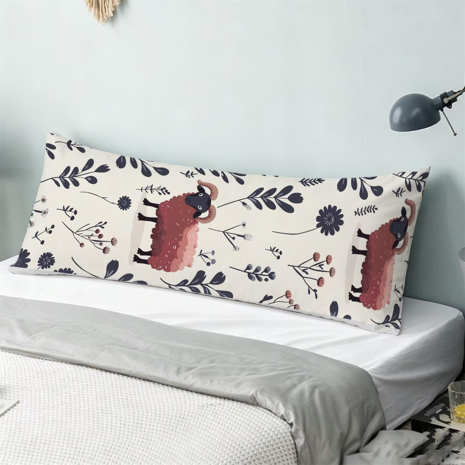 Funda de Almohada 60 x 180 cm Animal Protector Almohada 180 cm con Cremallera Invisible, Lino Durable y Transpirable Pillow Case Largas Beige Impresión a Doble Cara para Cama, Sofá y Dormitorio dg-484