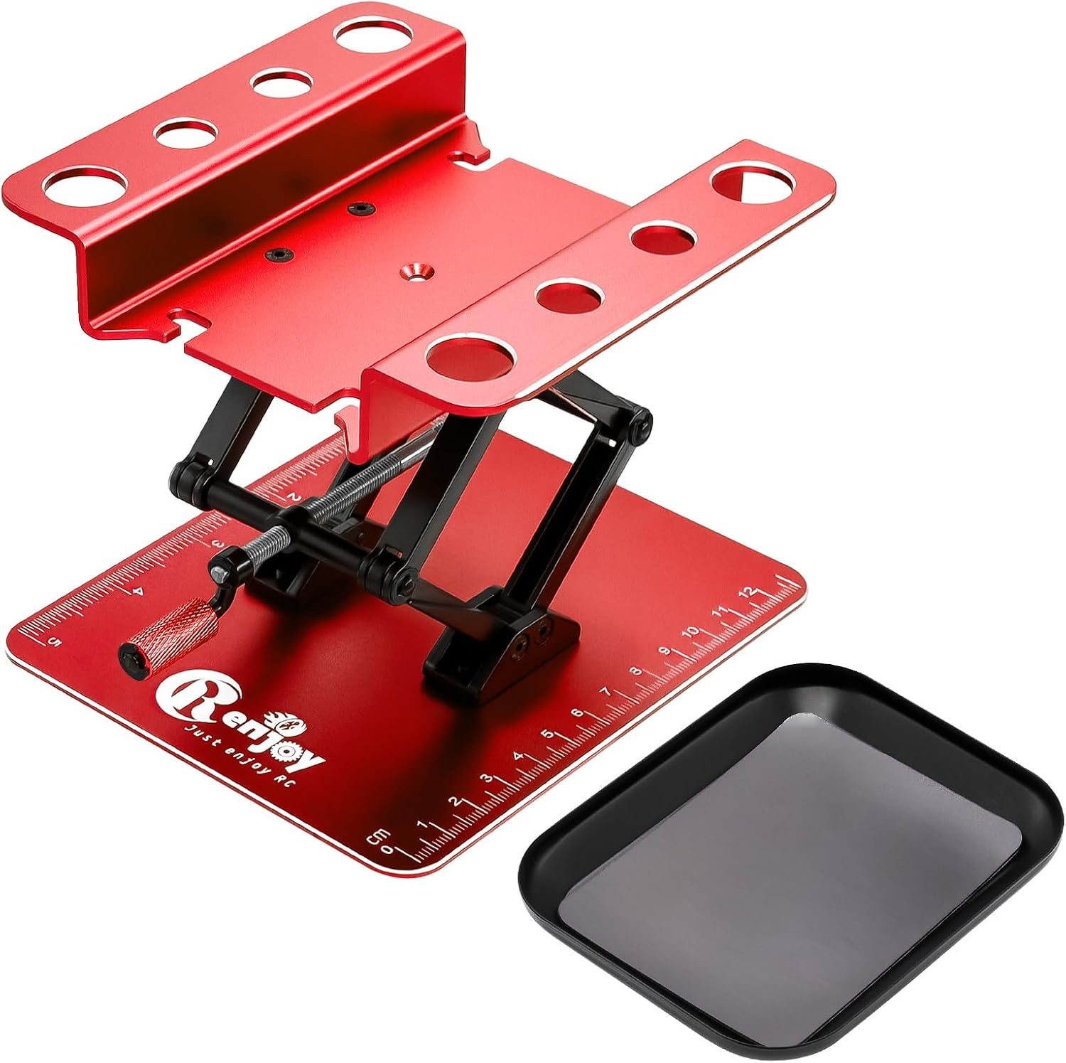 RC Car Work Stand Aluminum Repair Workstation Lift Lower with Screw Tray and Silicone Working Mat for Traxxas TRX4 Axial Arrma Redcat Losi 1/8 1/10 1/12 RC Car Tool