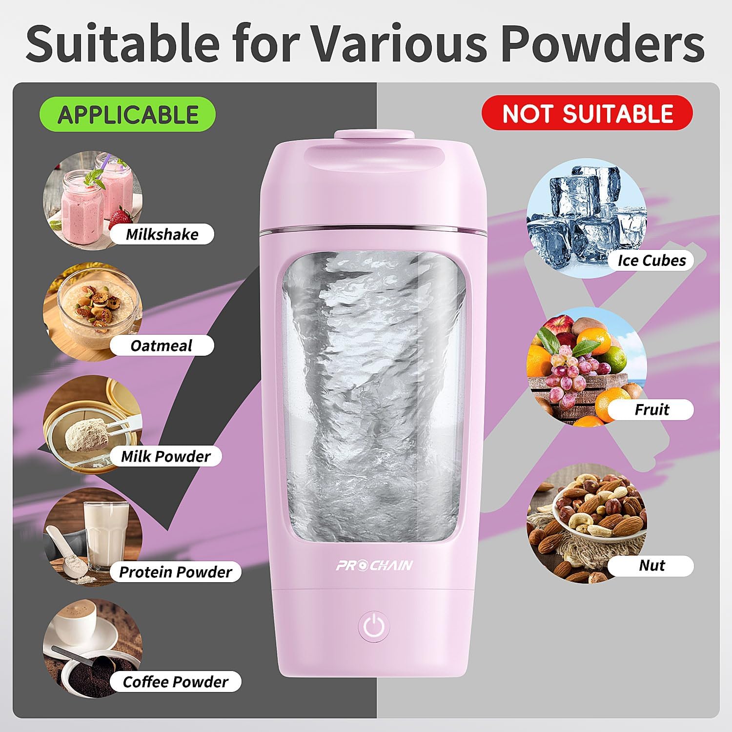 PROCHAIN Electric Protein Shaker Bottle, Shaker Cups for Protein Shakes, Portable Mixer Cup for Sports Nutrition, BPA-Free Tritan, 22oz - Image 5