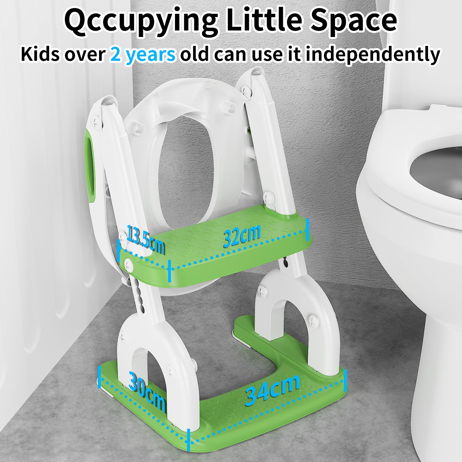 Sedile WC per bambini con scale, accessorio per WC aggiornato, per bambini e bambine, 2 in 1, con scale, regolabile in altezza, comodi sedili per WC sicuri, poggiapiedi per bambini (Verde)