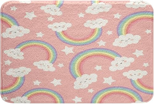 Erosebridal Alfombra de vellón arcoíris para niñas, Kawaii para dormitorio, 16 x 24 pulgadas, bonito tapete de baño antideslizante arcoíris para