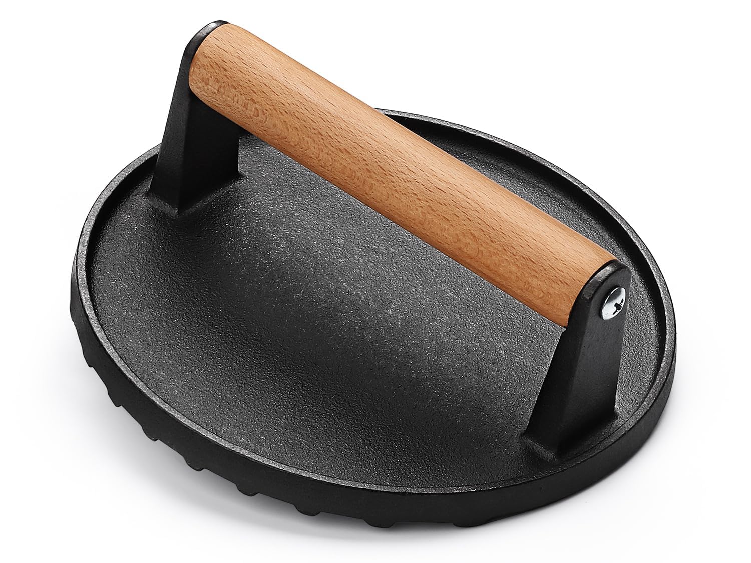 Hcosmy Burger Press, 7 Inch Cast Iron Grill Press with Wood Handle, Round Bacon Press for Nonstick Pan, Burger Smasher for Griddle Cooking, Food Press Great for Meat Steak Sandwich Panini