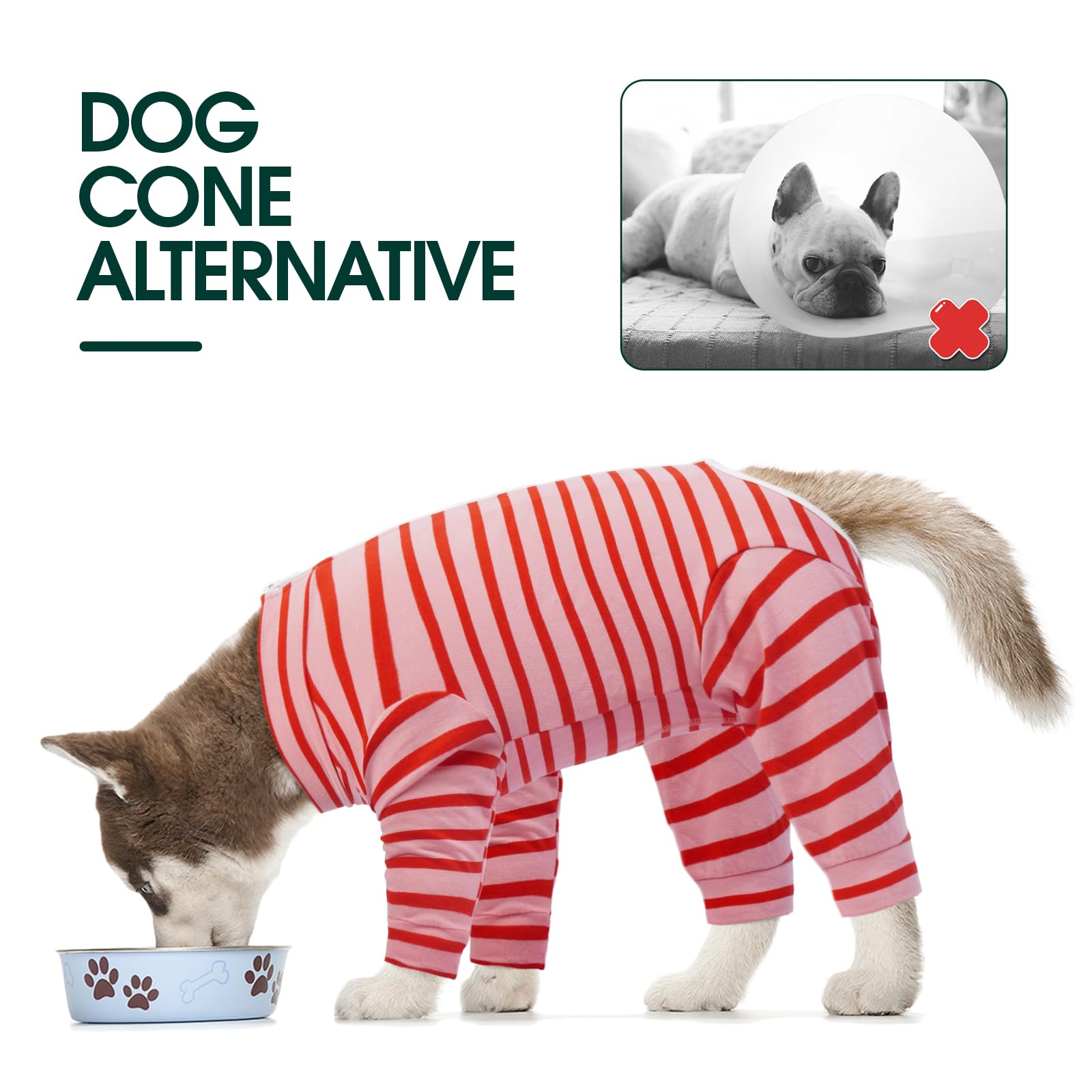 Kuoser Pink Striped Dog Onesie, Female Dog Surgery Recovery Suit, Small & Medium Dogs, Cotton Blend, Size S - Image 4