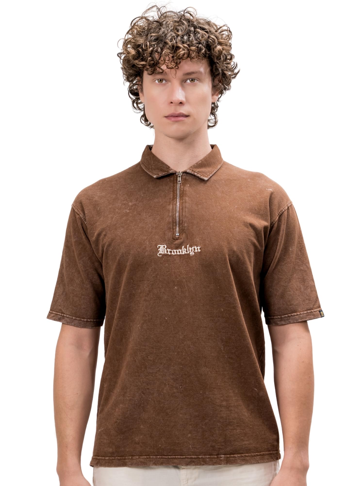 maniac || Mens|| Washed|| Half Zipper|| Brooklyn Embroidery || Polo Neck ||Half Sleeve|| Cotton|| T-Shirt-picture-23
