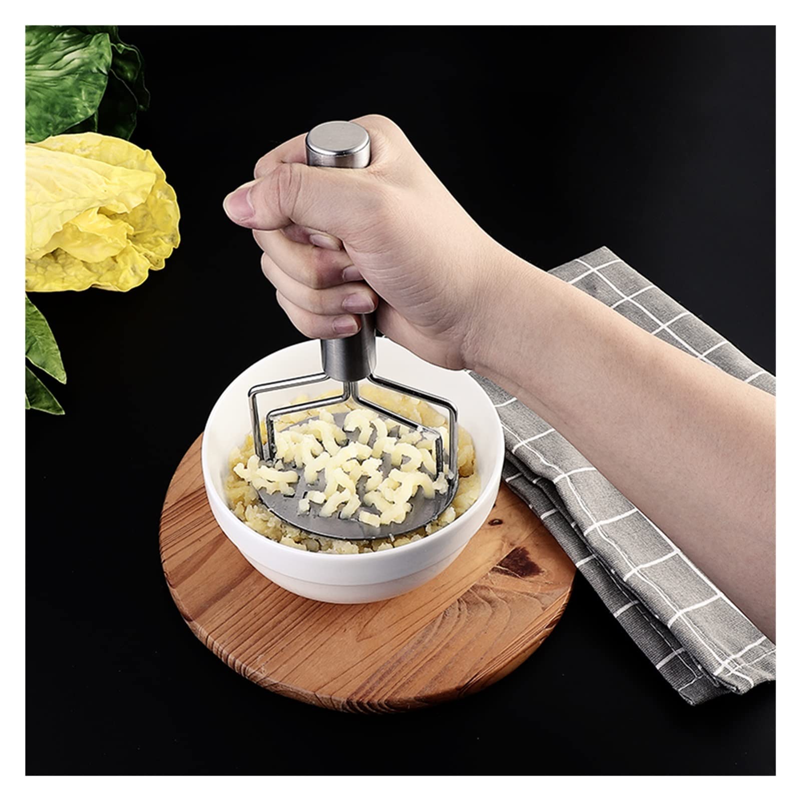 Kartoffelstampfer aus Edelstahl, Kartoffelstampfer, Druckschlammmaschine, Küchenutensilien for praktische, glatte Kartoffelbrei-Stampfer